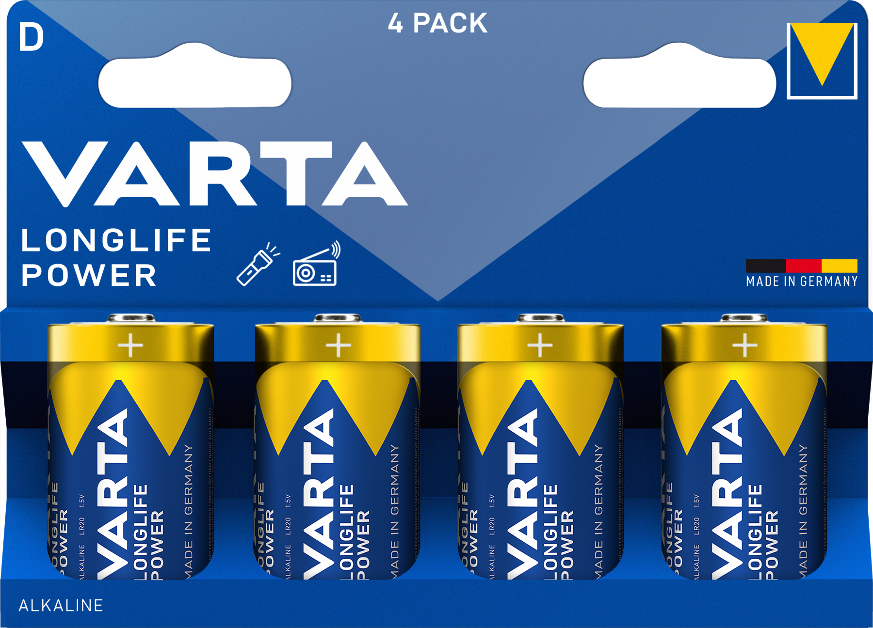 VARTA Longlife Power D Batteries (Pack of 2) - Alkaline 1.5V 