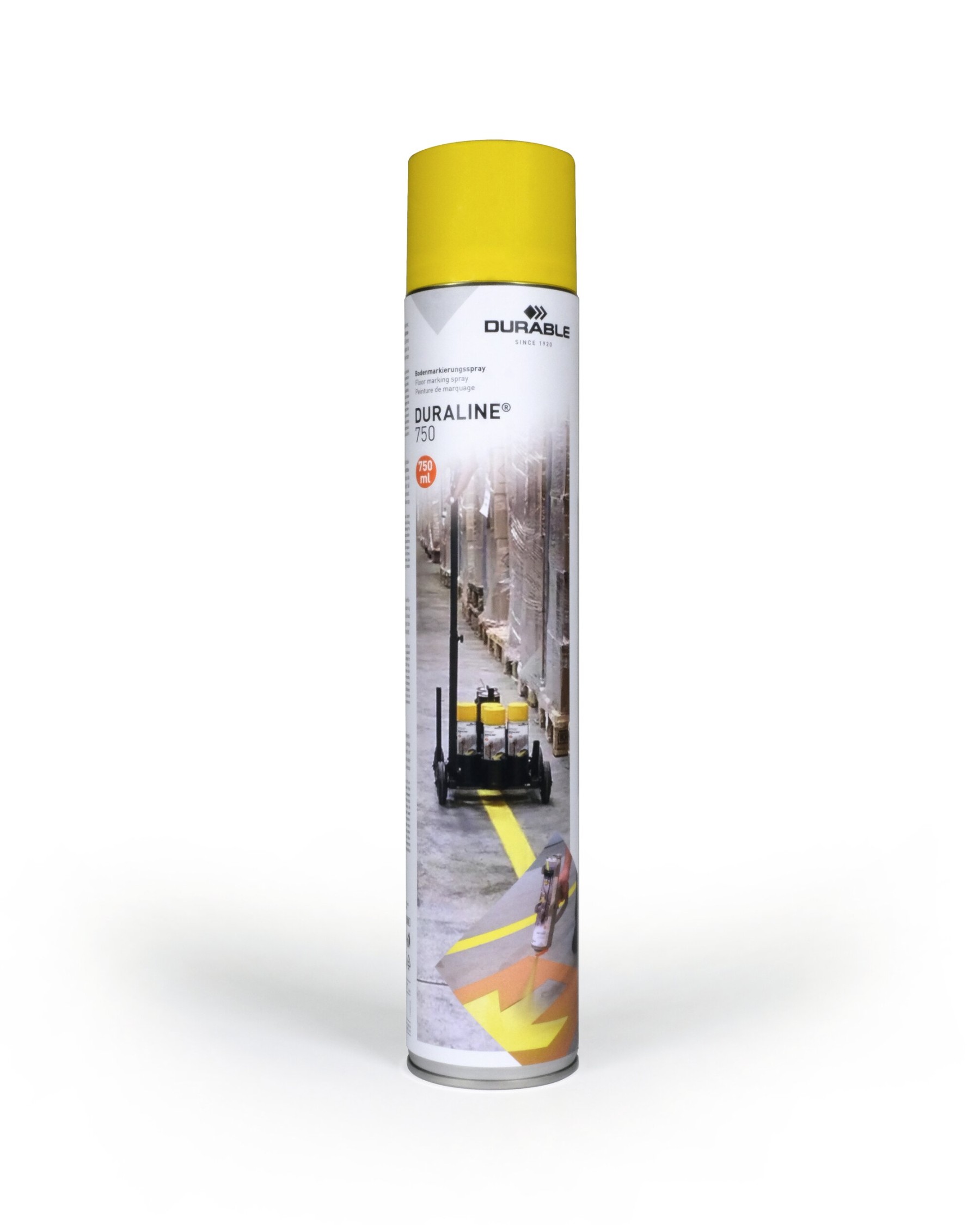 Durable DURALINE Floor Marking Spray 750ml | Permanent Line Paint | Yellow