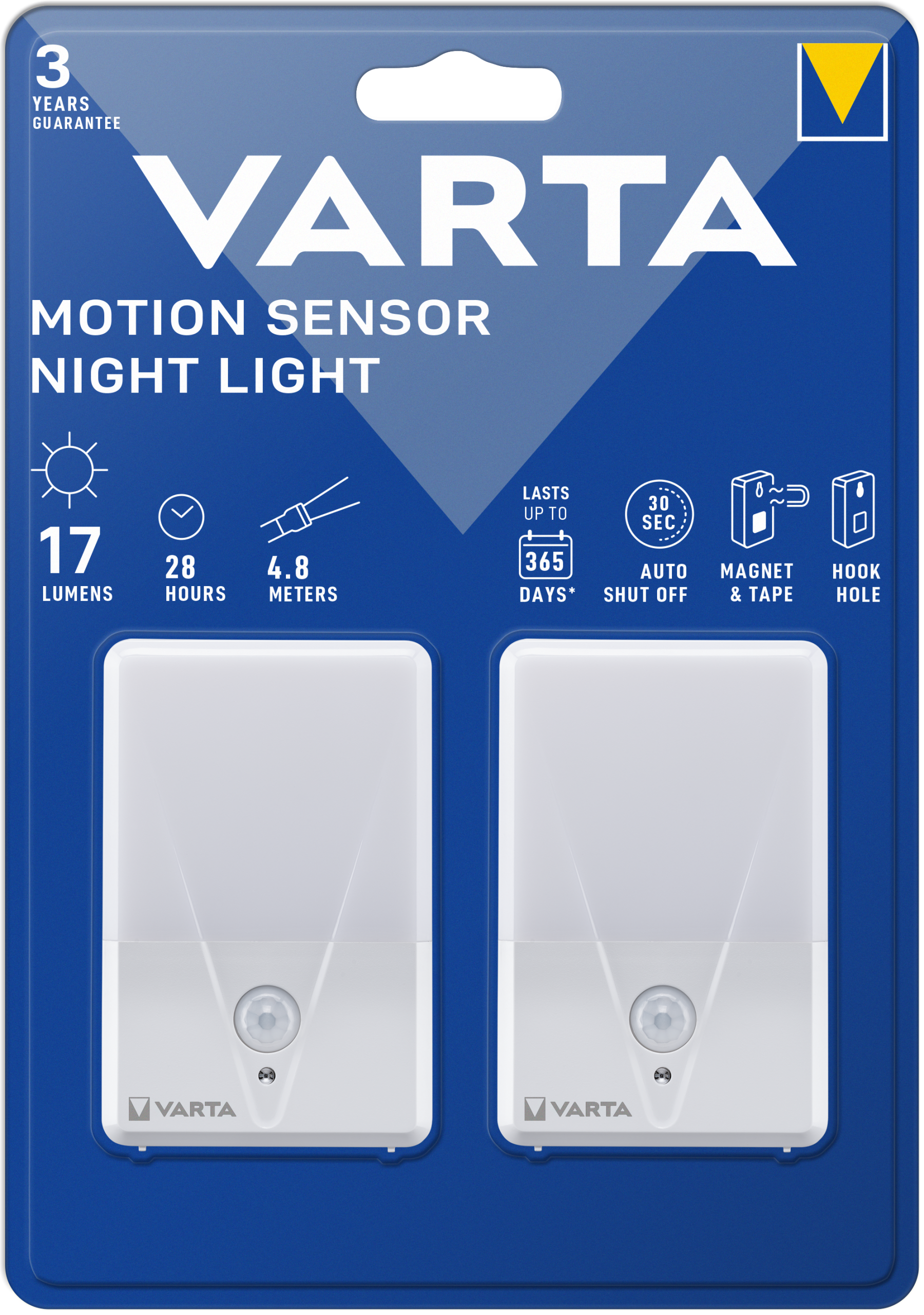 VARTA Motion Sensor Night Light Twinpack (incl. magnet + tape and hook hole for mounting)