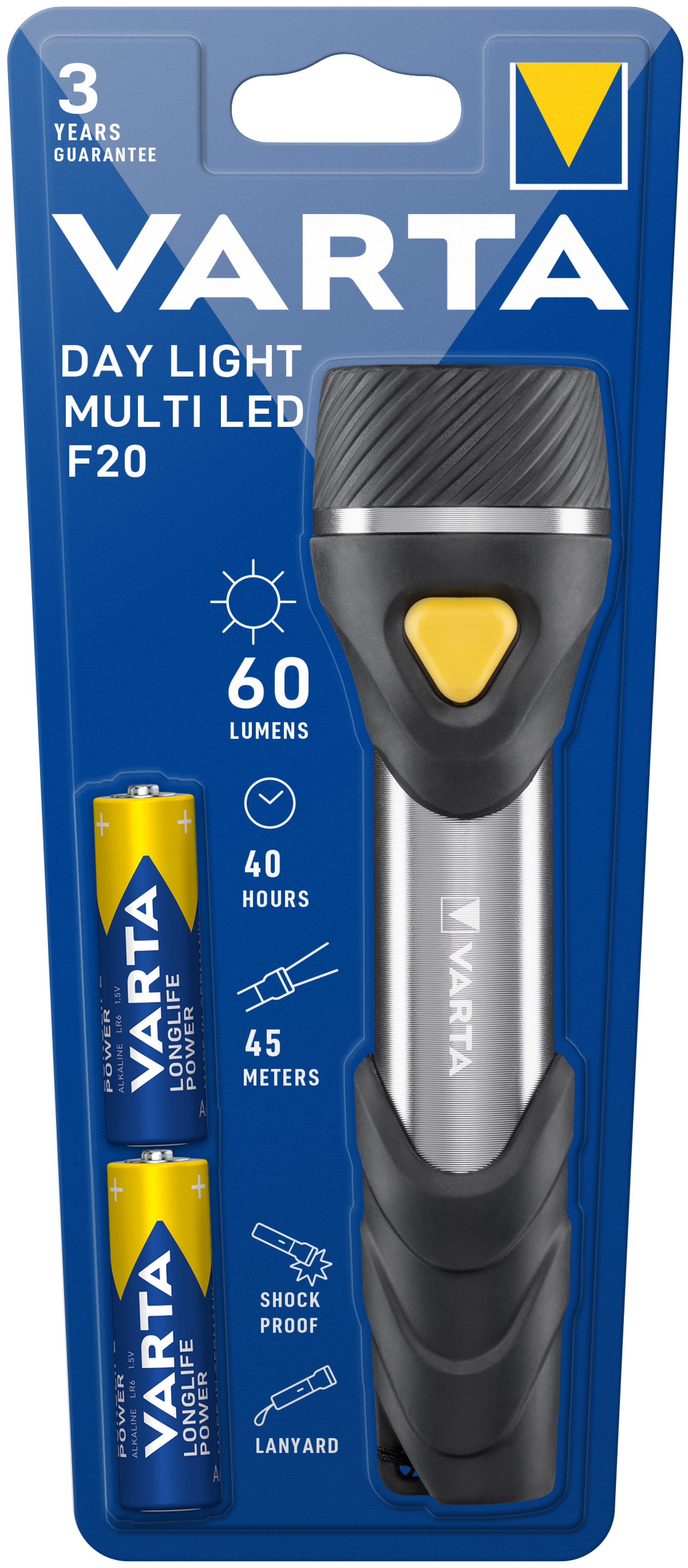 VARTA Day Light Multi LED Torch F20 with 2 x AA 60 lumens 