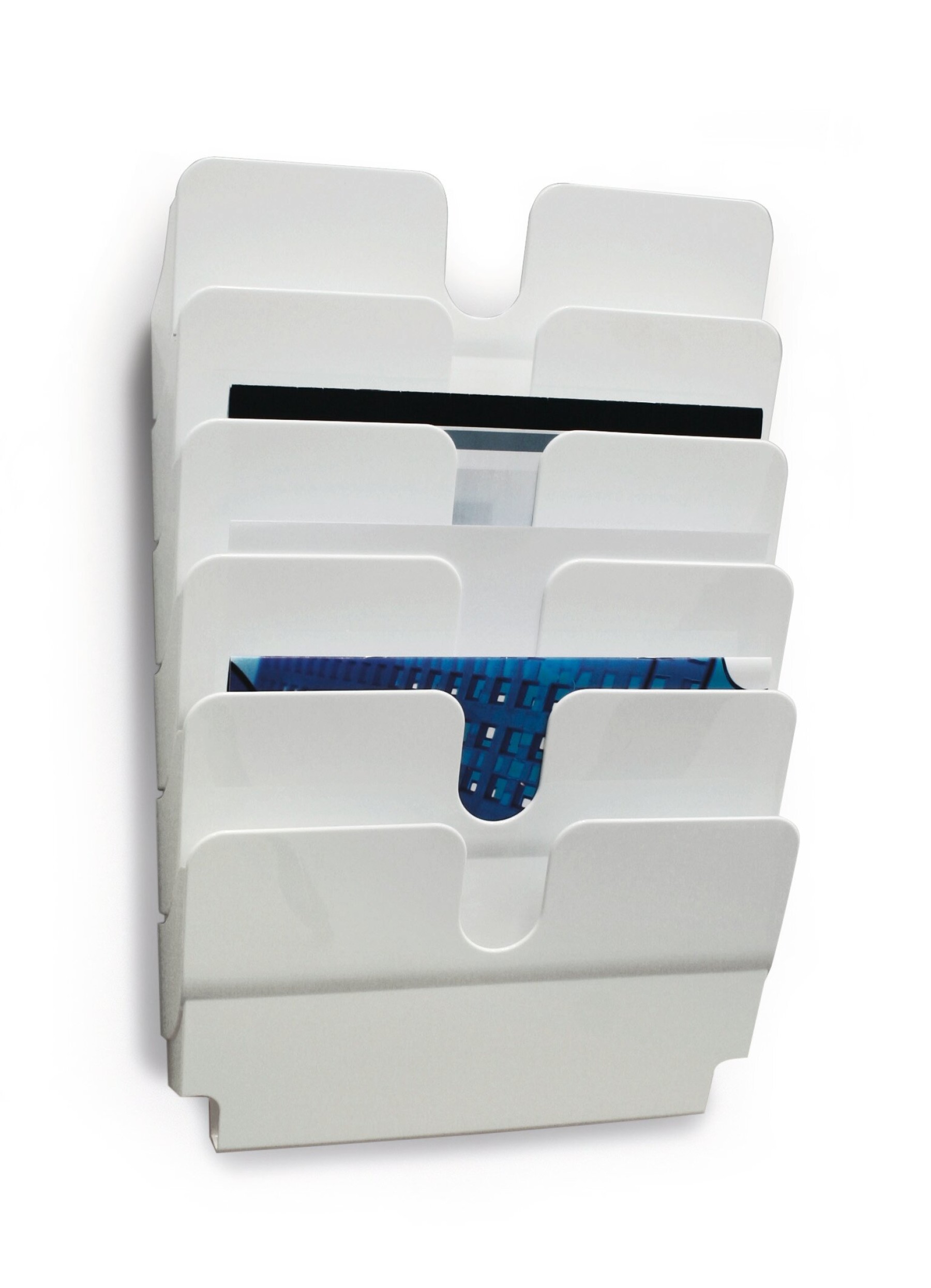 Durable FLEXIPLUS 6 Wall Mounted Literature Tray | A4 Landscape Holder | White