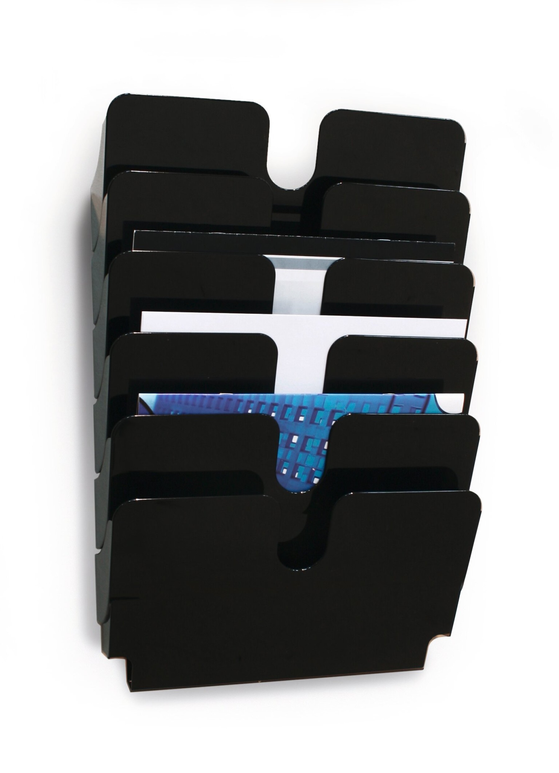 Durable FLEXIPLUS 6 Wall Mounted Literature Tray | A4 Landscape Holder | Black