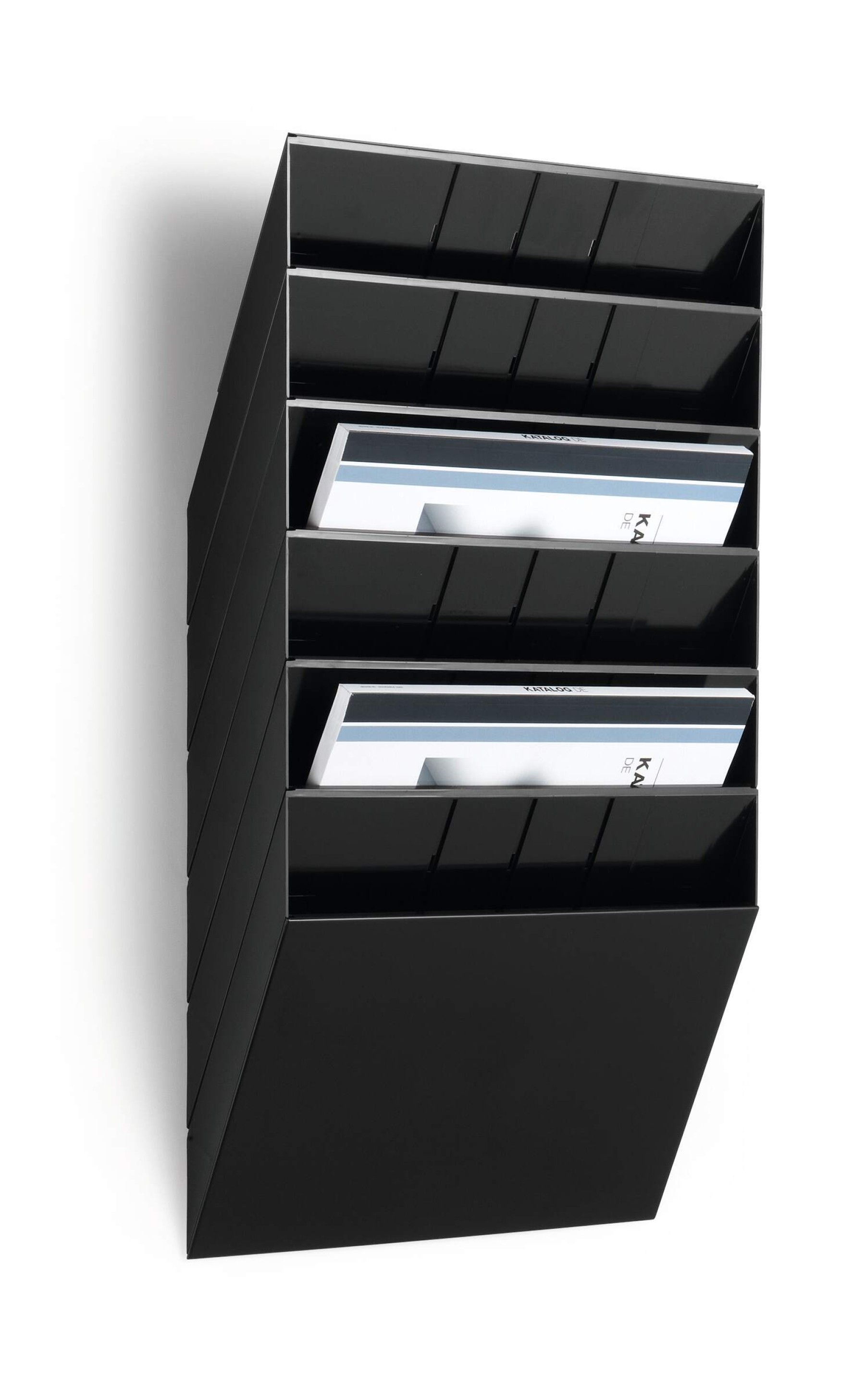 Durable FLEXIBOXX 6 Wall Mounted Literature Tray | A4 Landscape Holder | Black