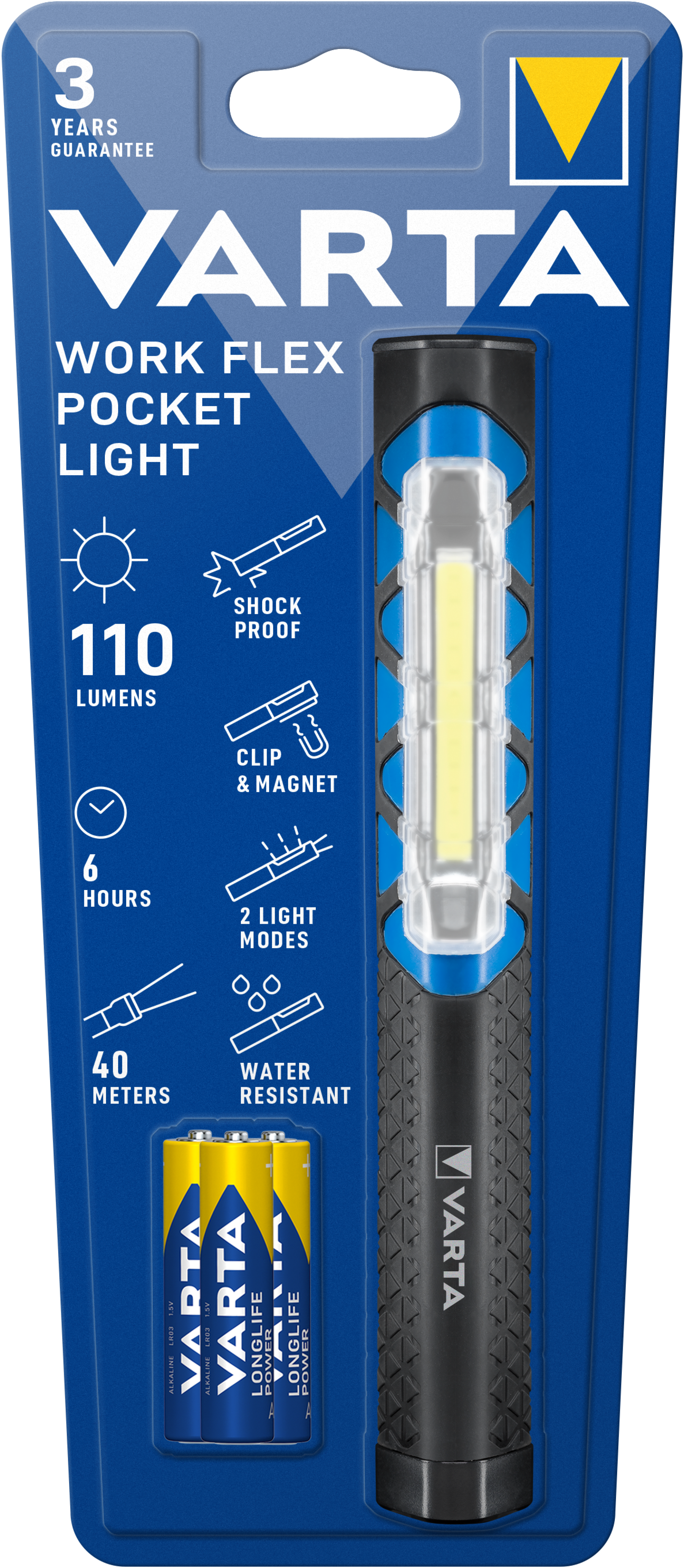 VARTA Work Flex® Pocket Light 110 lumens with 3 x AAA