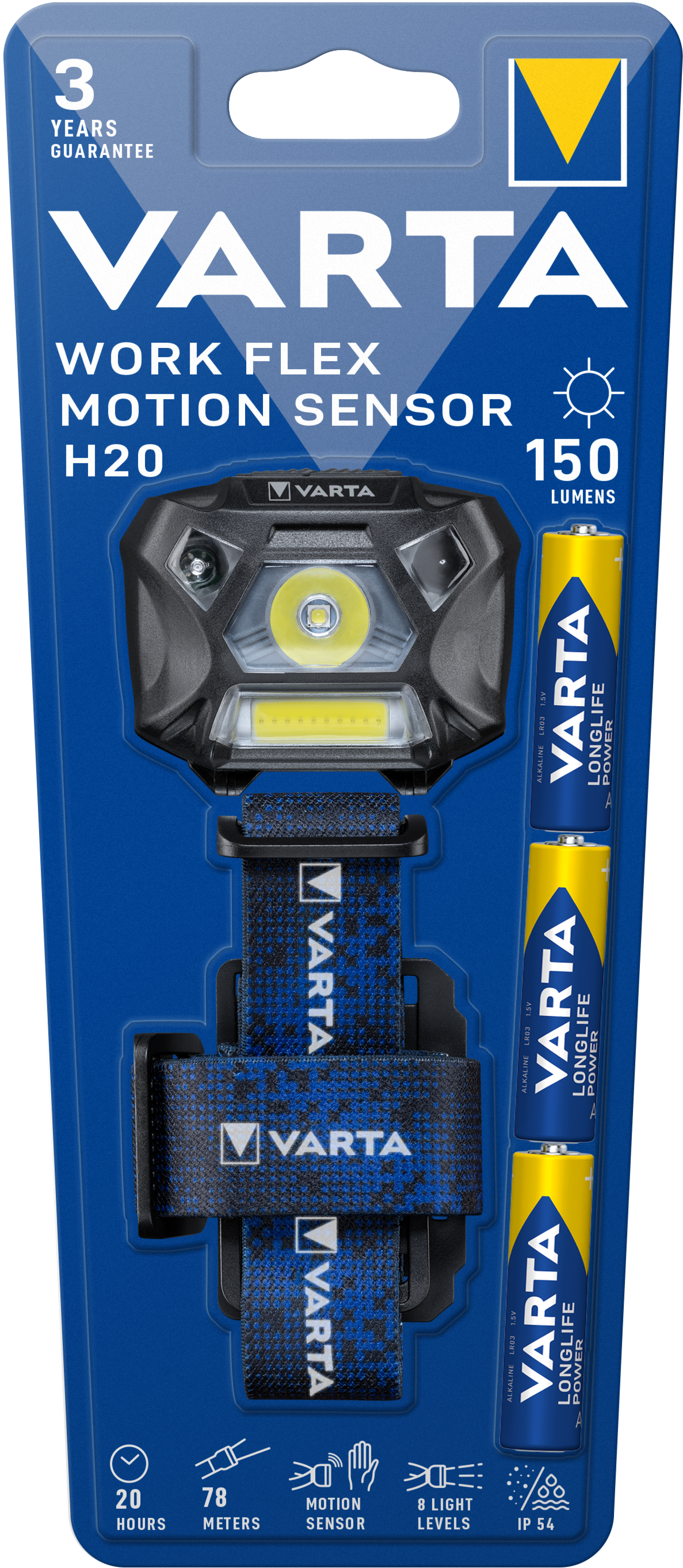 VARTA Work Flex® Head Lamp Motion Sensor H20 with 3 x AAA 