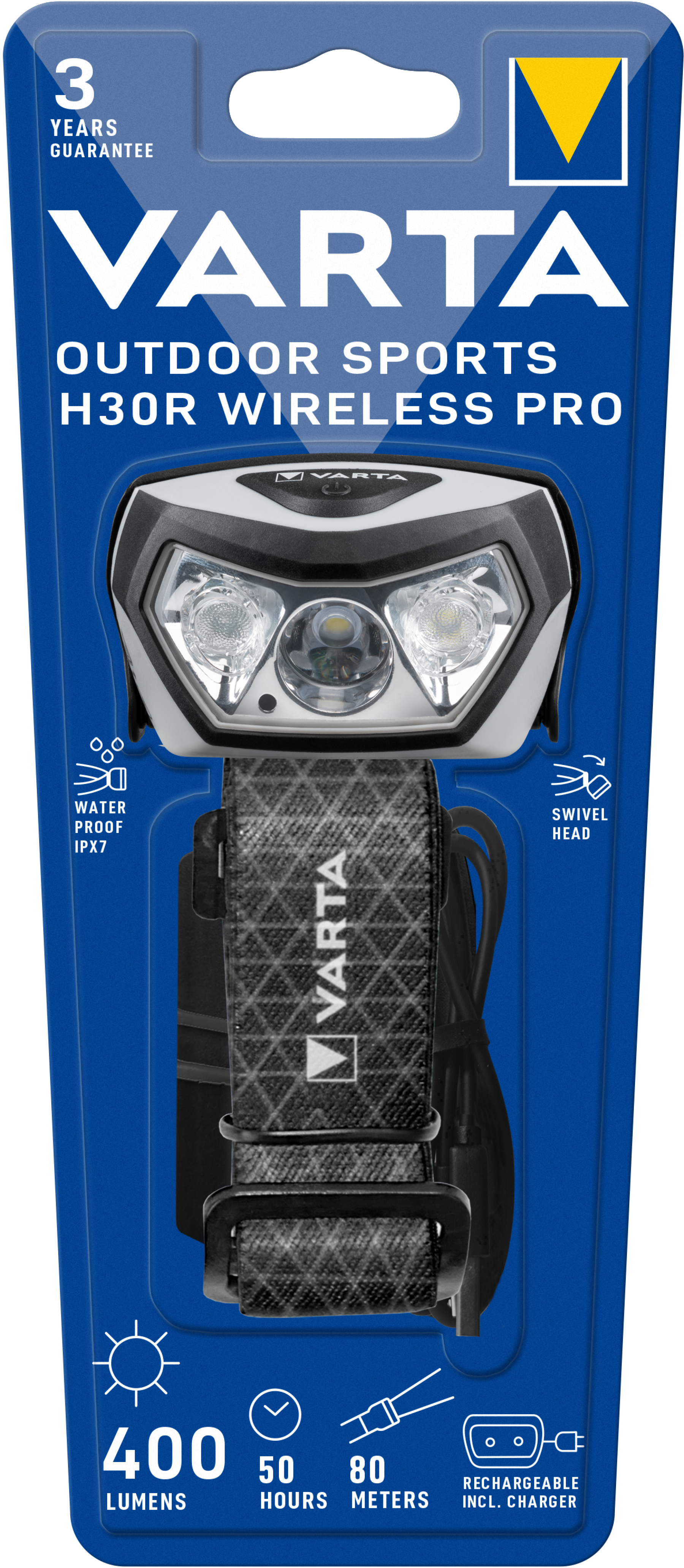 VARTA Outdoor Sports Rechargeable Head lamp Wireless Pro H30R 300 lumens 