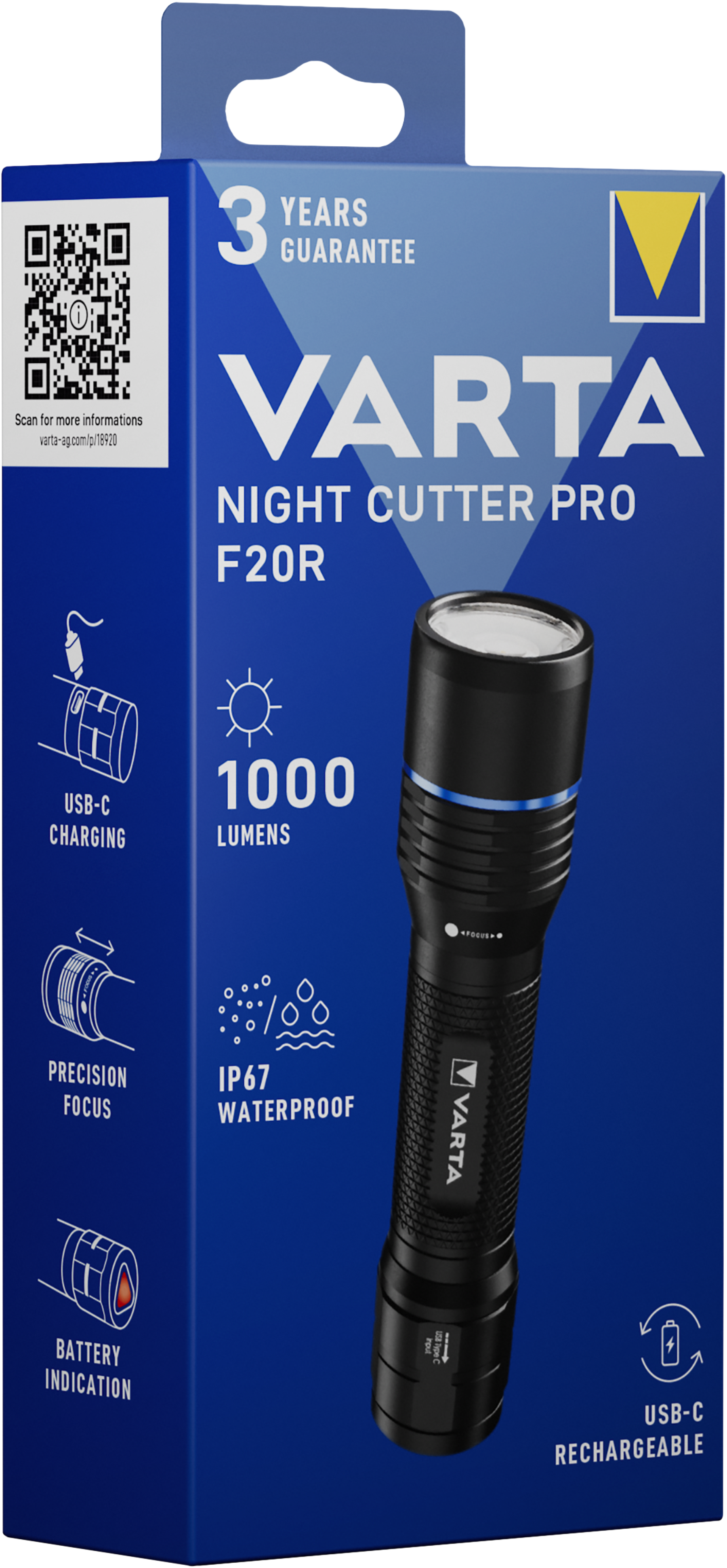 VARTA NIGHT CUTTER F20R Rechargeable Light 1000 lumens