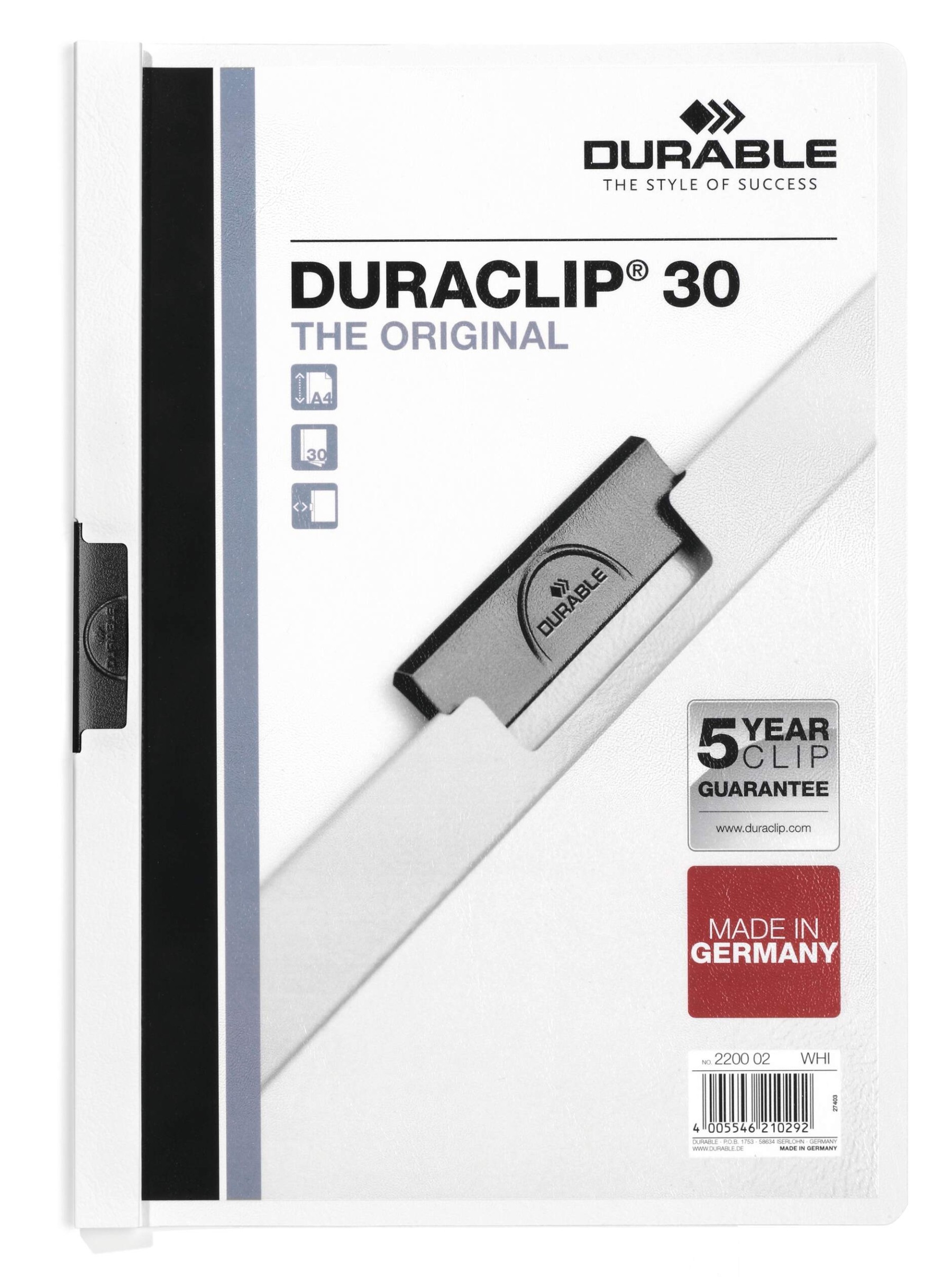 Durable DURACLIP 30 Sheet Document Metal Clip File Folder | 25 Pack | A4 White