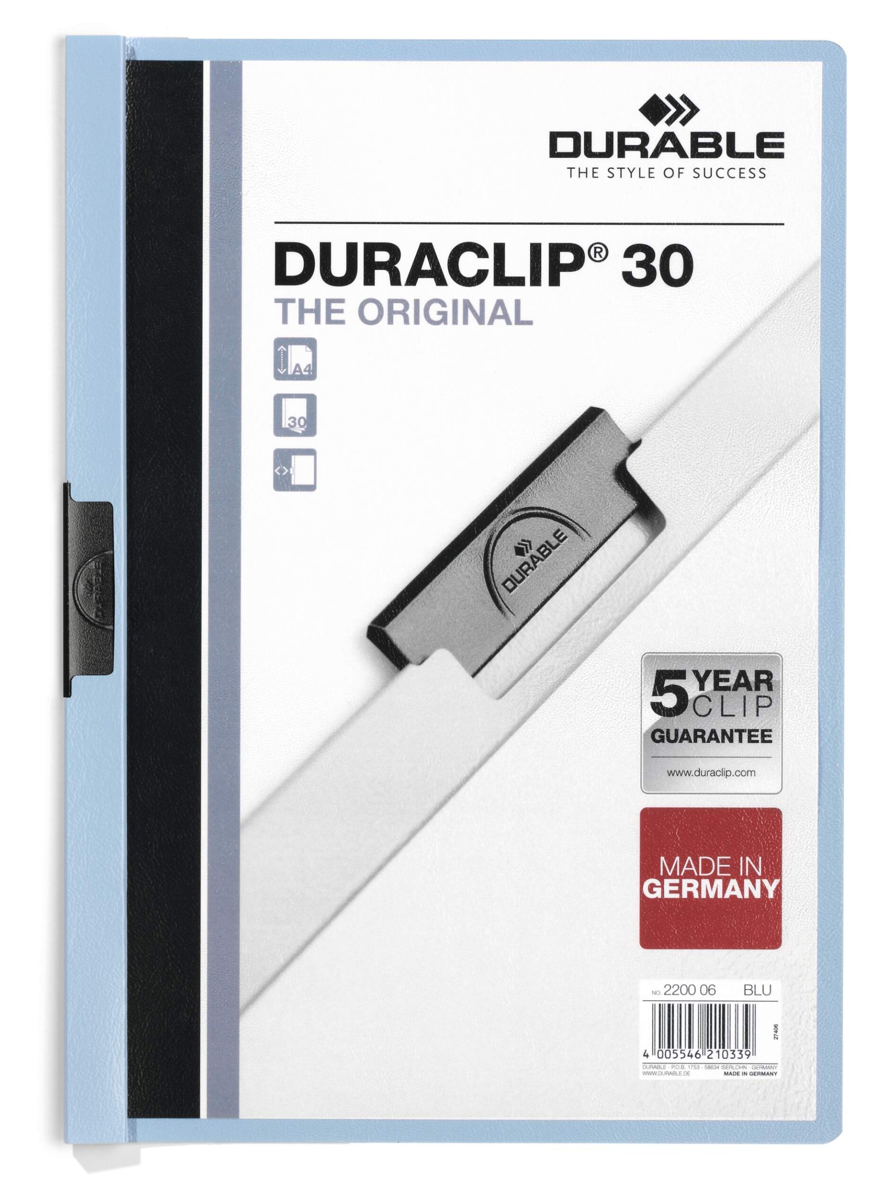 Durable DURACLIP 30 Sheet Document Metal Clip File Folder | 25 Pack | A4 Blue
