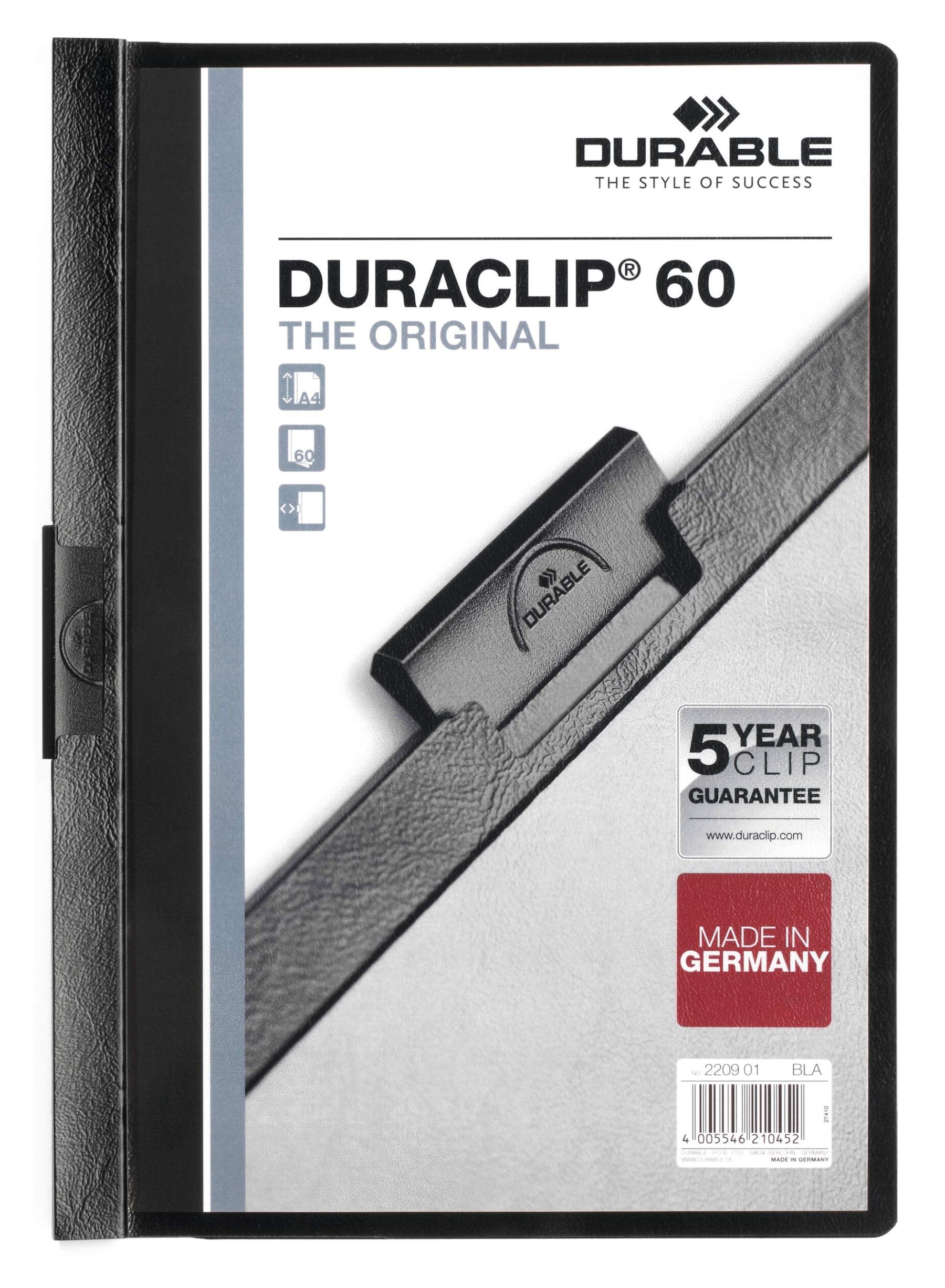 Durable DURACLIP 60 Sheet Document Metal Clip File Folder | 25 Pack | A4 Black