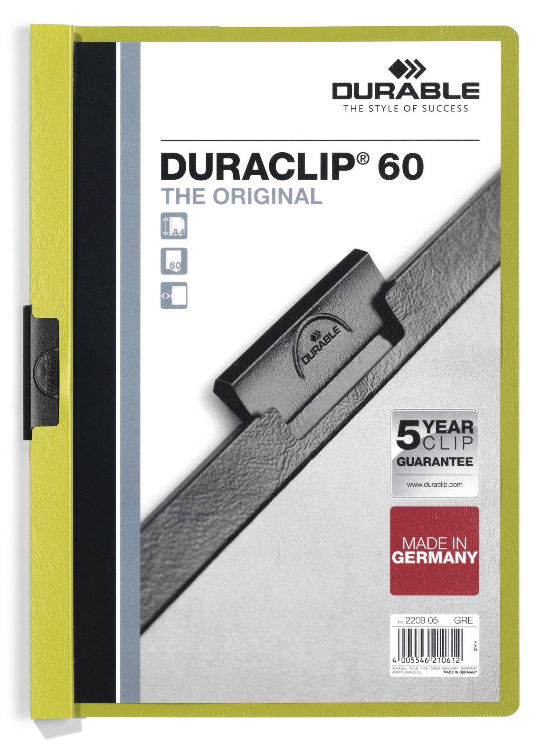Durable DURACLIP 60 Sheet Document Metal Clip File Folder | 25 Pack | A4 Green