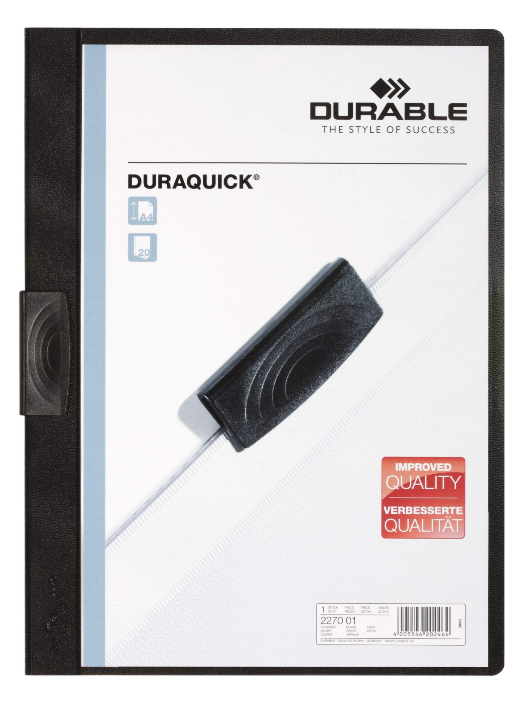 Durable DURAQUICK 20 Sheet Document Clip File Folder | 20 Pack | A4 Black