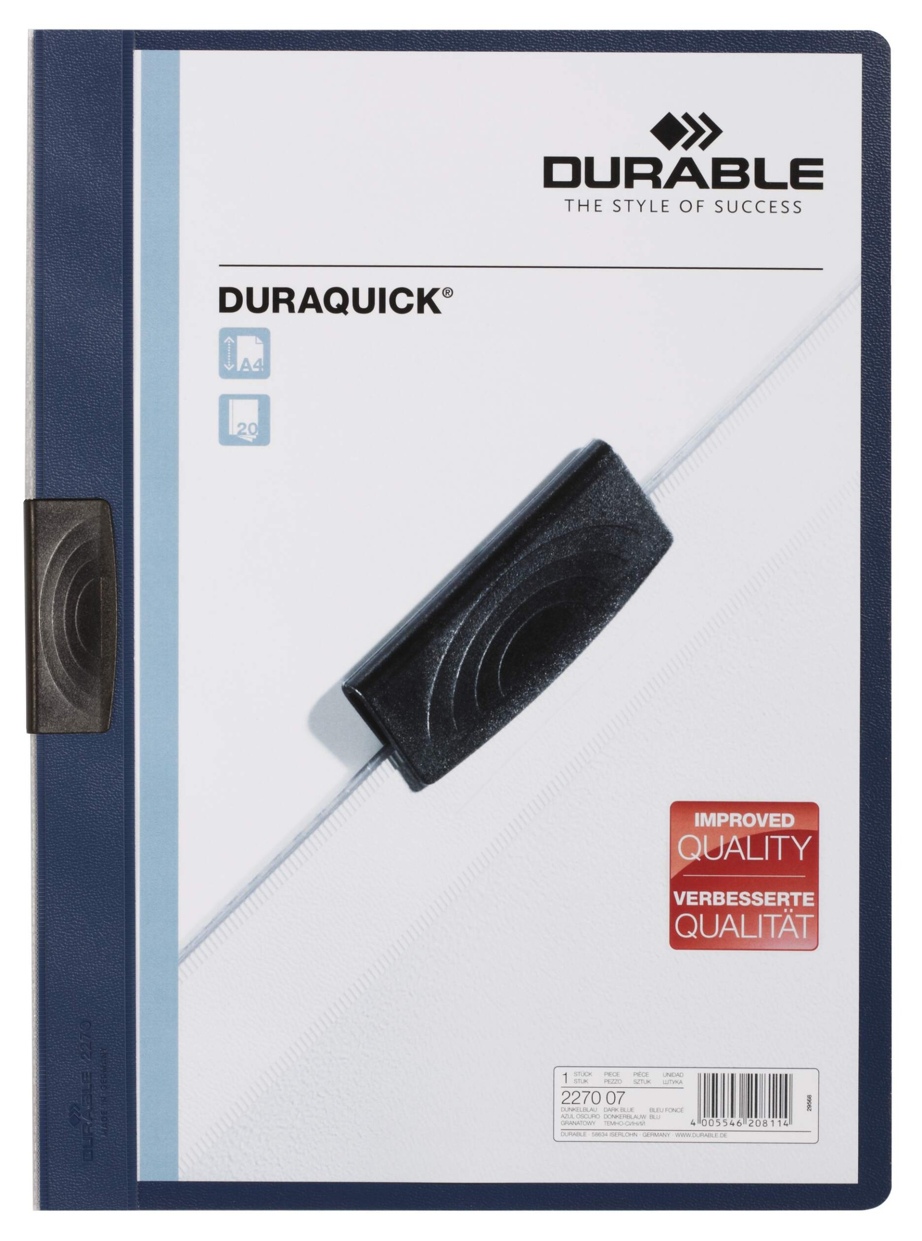Durable DURAQUICK 20 Sheet Document Clip File Folder | 20 Pack | A4 Dark Blue