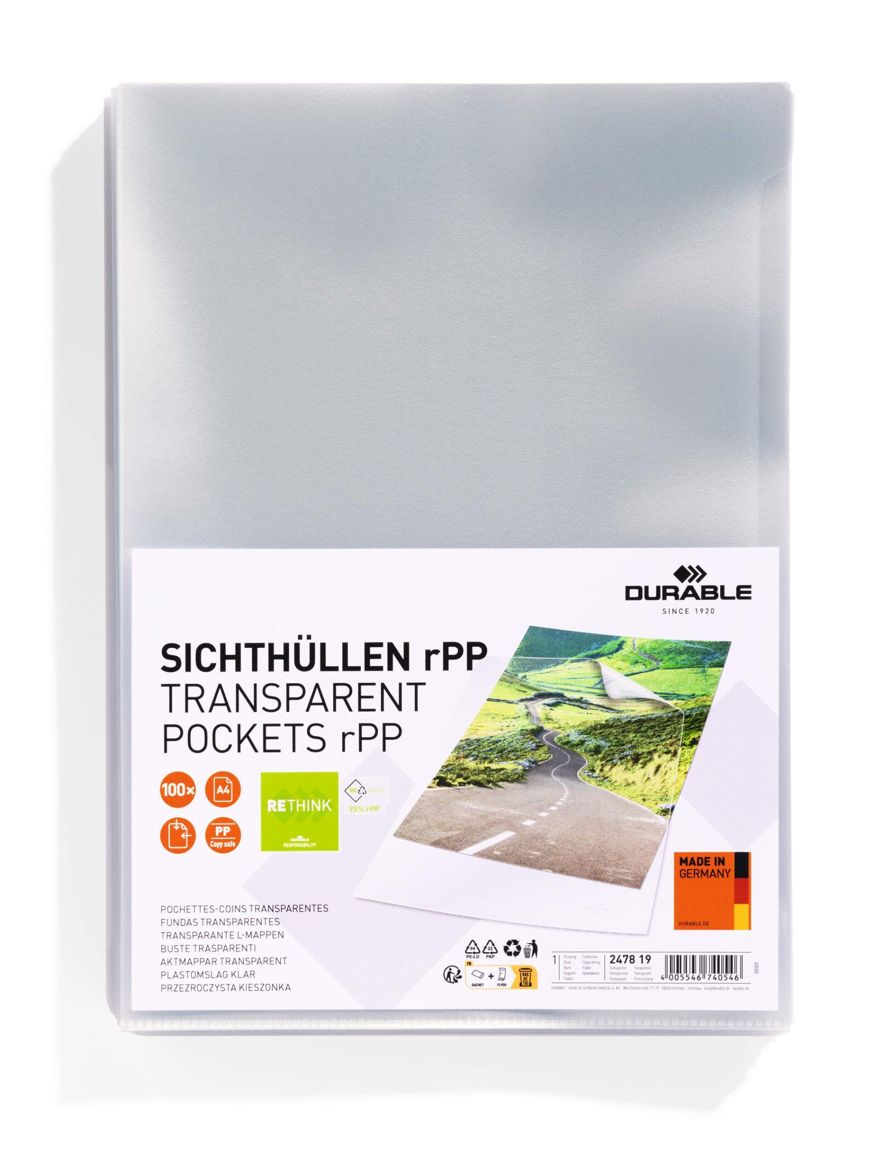 Durable Transparent Punched Pockets Sleeve Wallets rPP | 100 Pack | A4 Clear