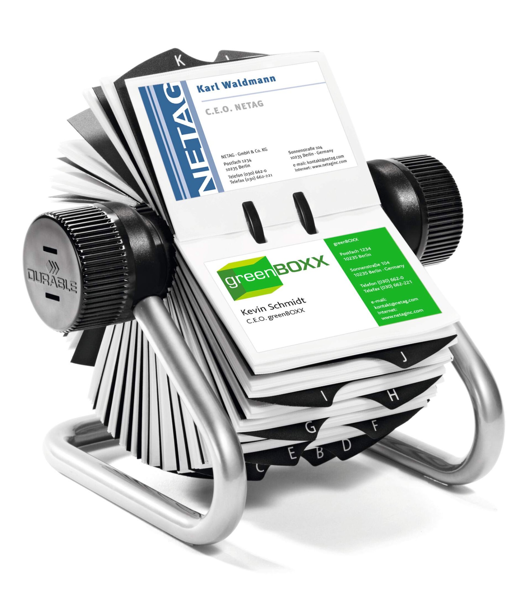 Durable VISIFIX 400 Card Rotary Business Card Holder File | A-Z Index | Silver
