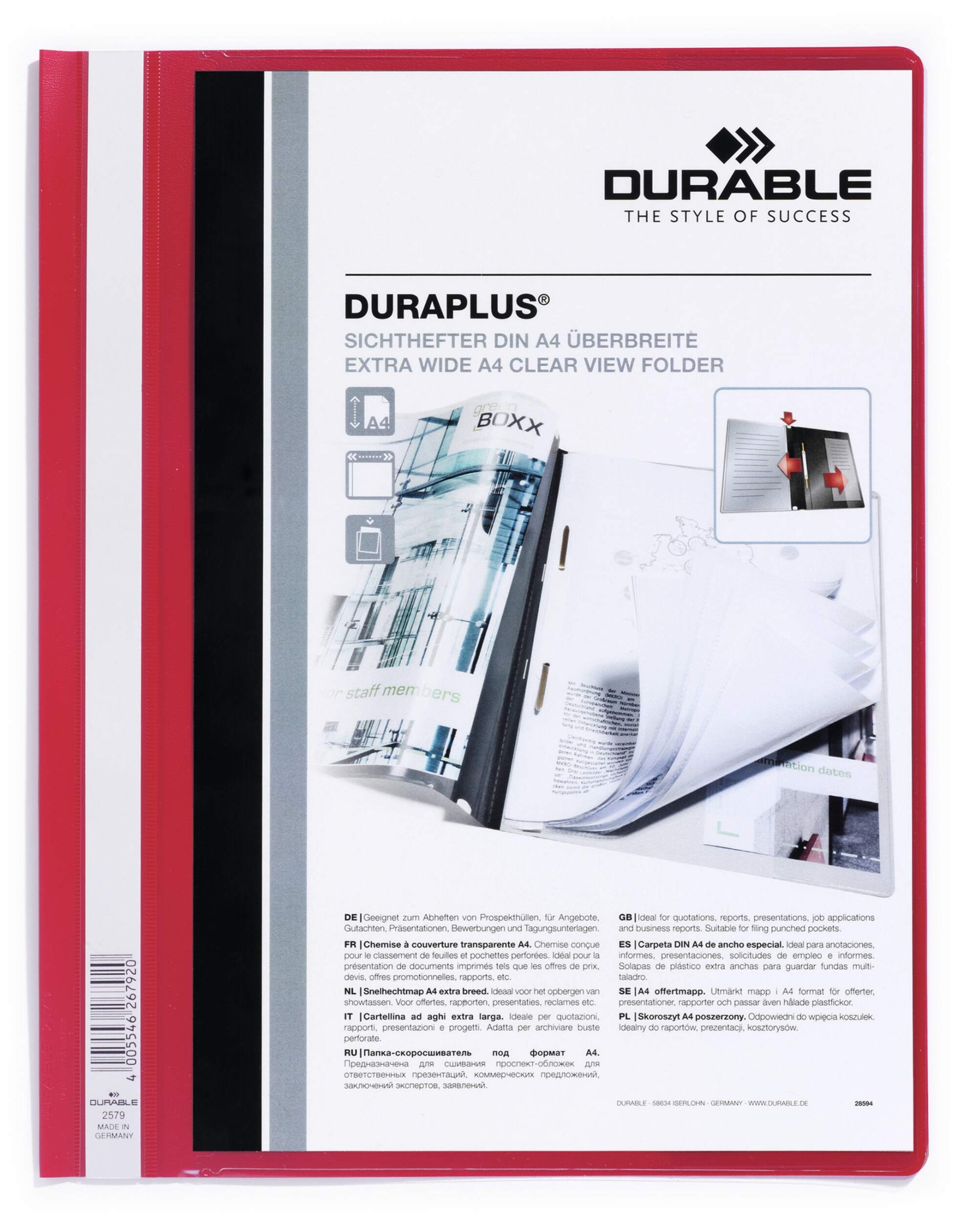 Durable DURAPLUS Project Folder Document Report File | 25 Pack | A4+ Red