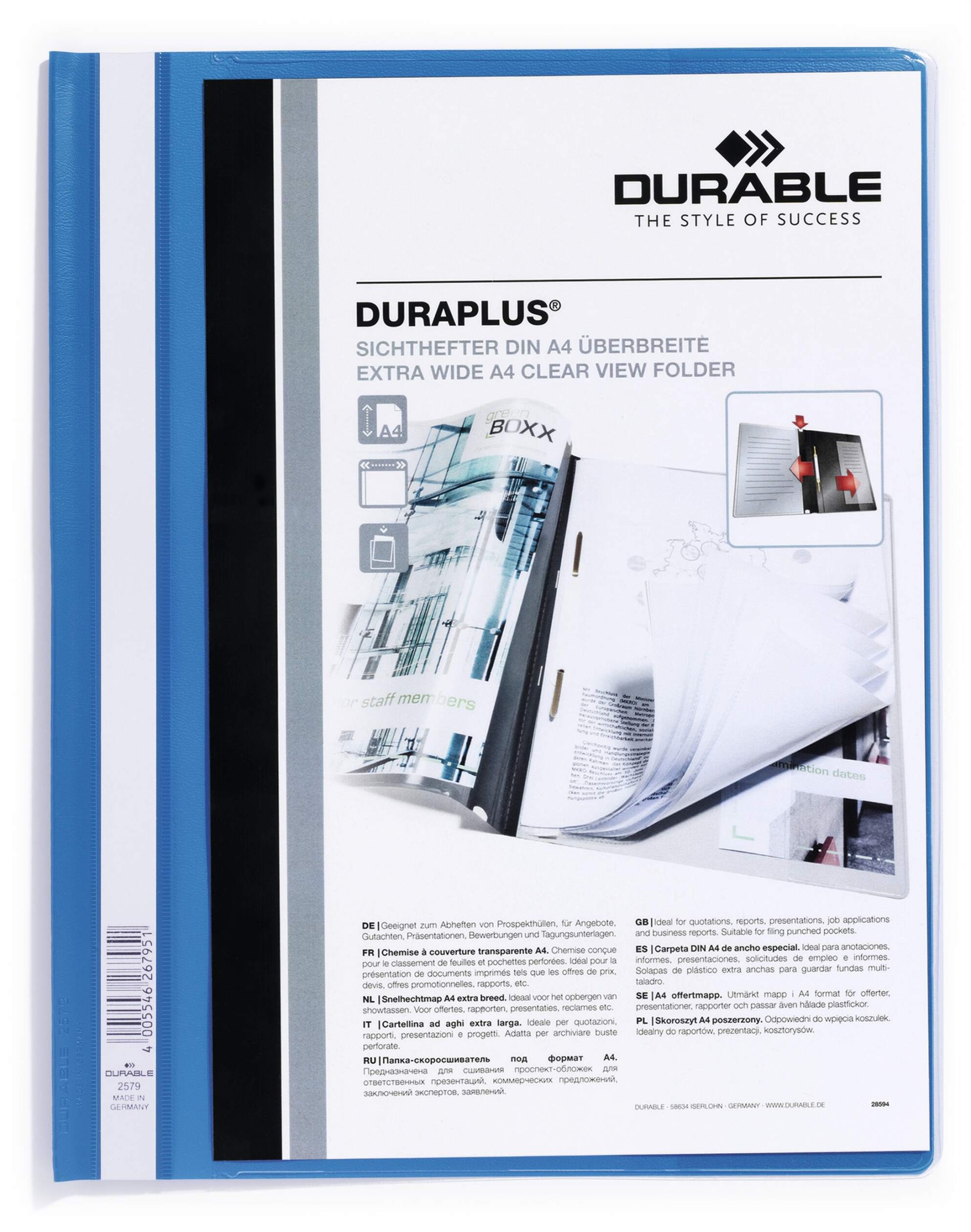 Durable DURAPLUS Project Folder Document Report File | 25 Pack | A4+ Blue