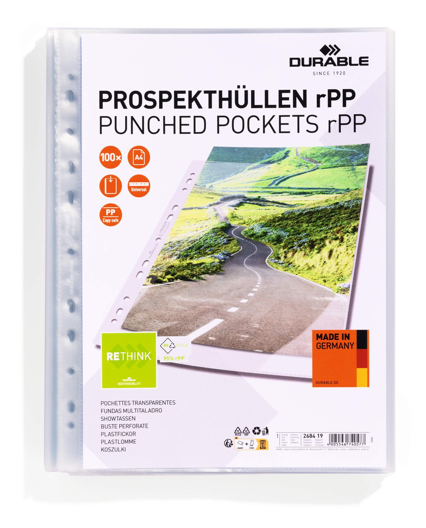 Durable Recycled Punched Pocket PREMIUM Sleeve Wallets | Box of 100 | A4 Clear