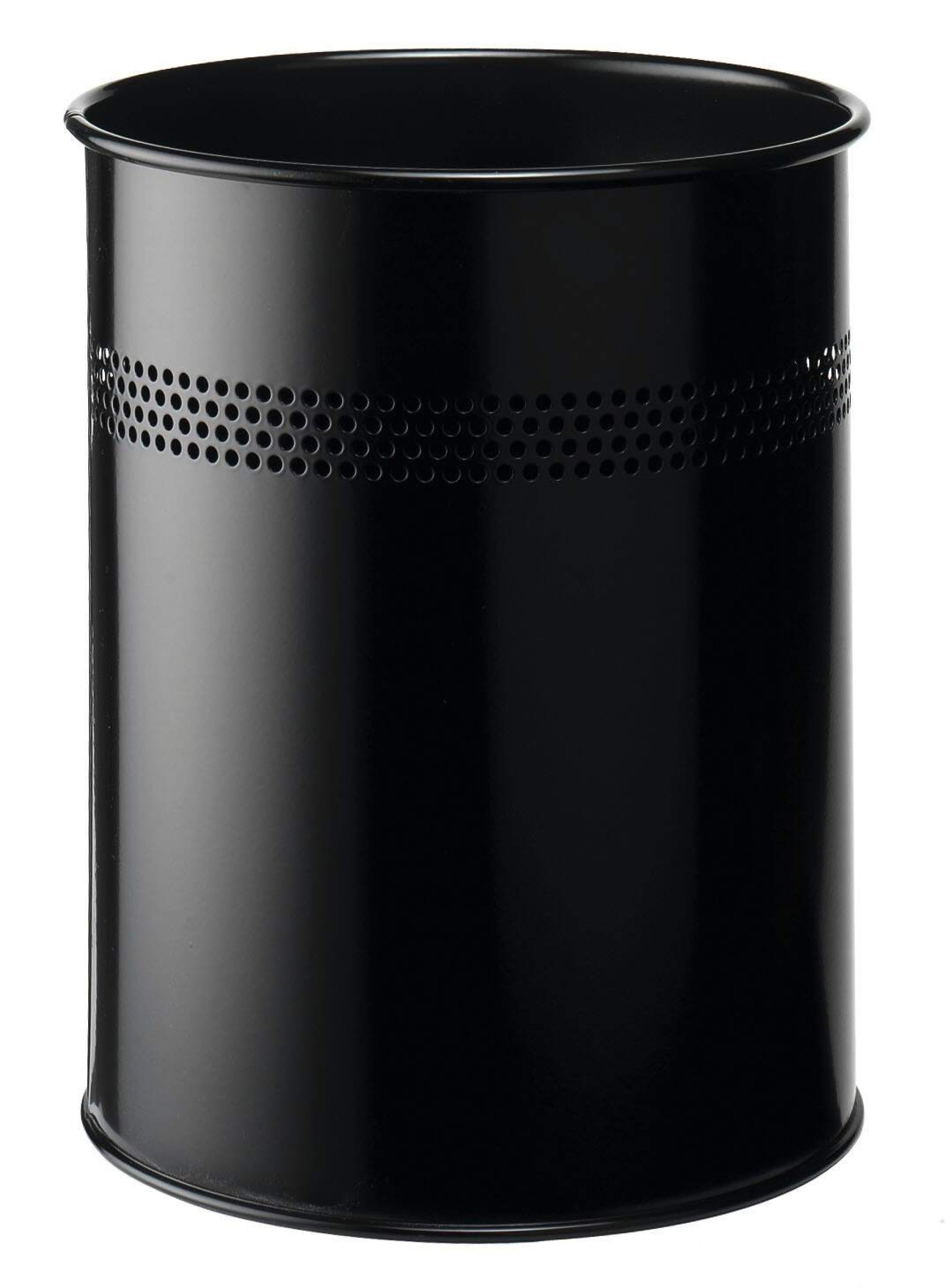 Durable Round Steel Waste Bin | 30mm Perforated Ring | 15L | Black