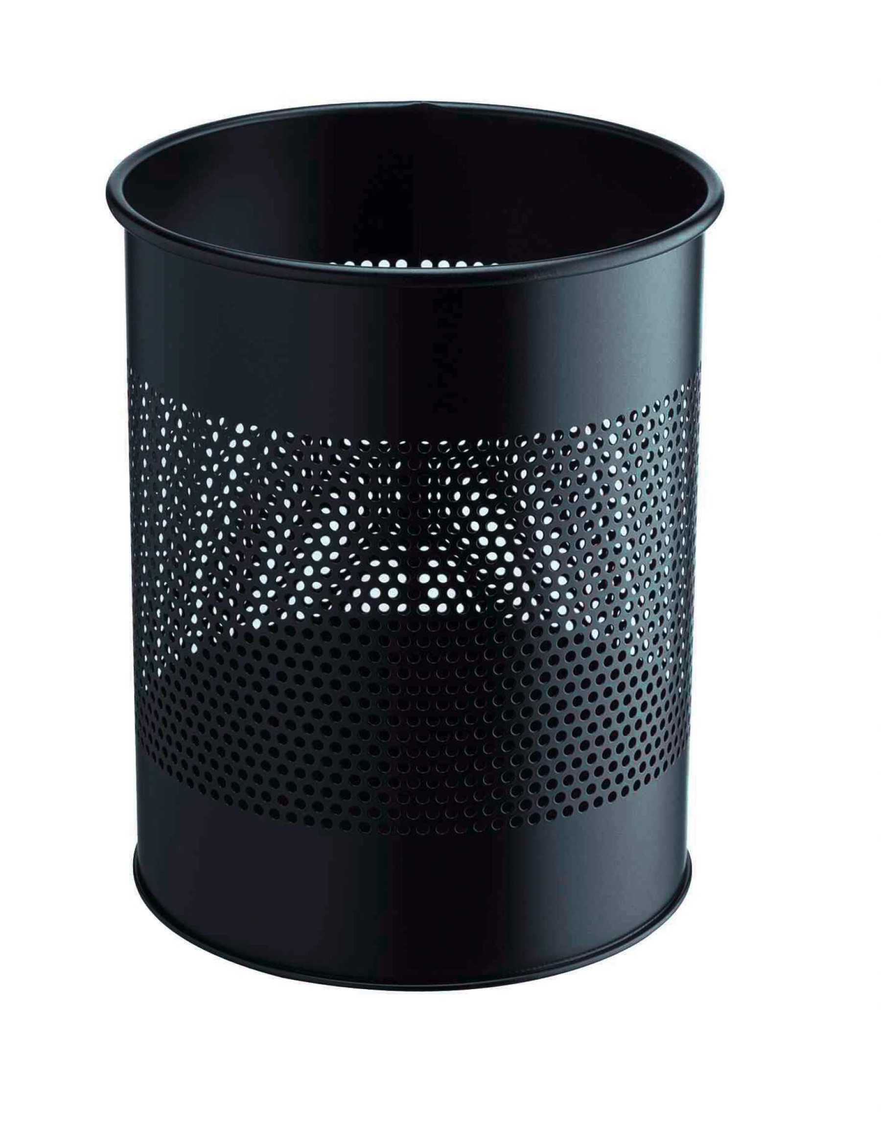 Durable Round Steel Waste Bin | 165mm Perforated Ring | 15L | Black