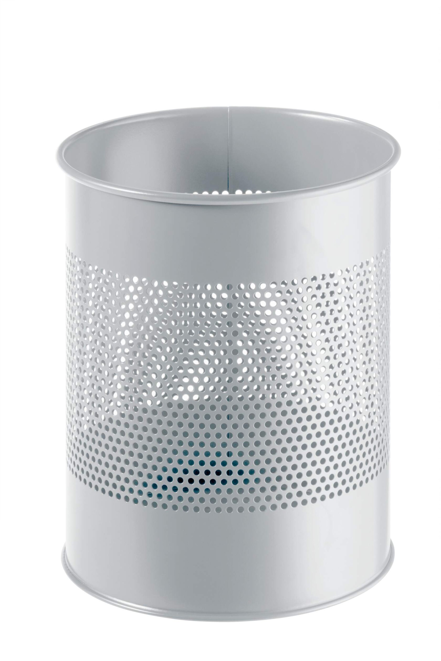 Durable Round Steel Waste Bin | 165mm Perforated Ring | 15L | Grey