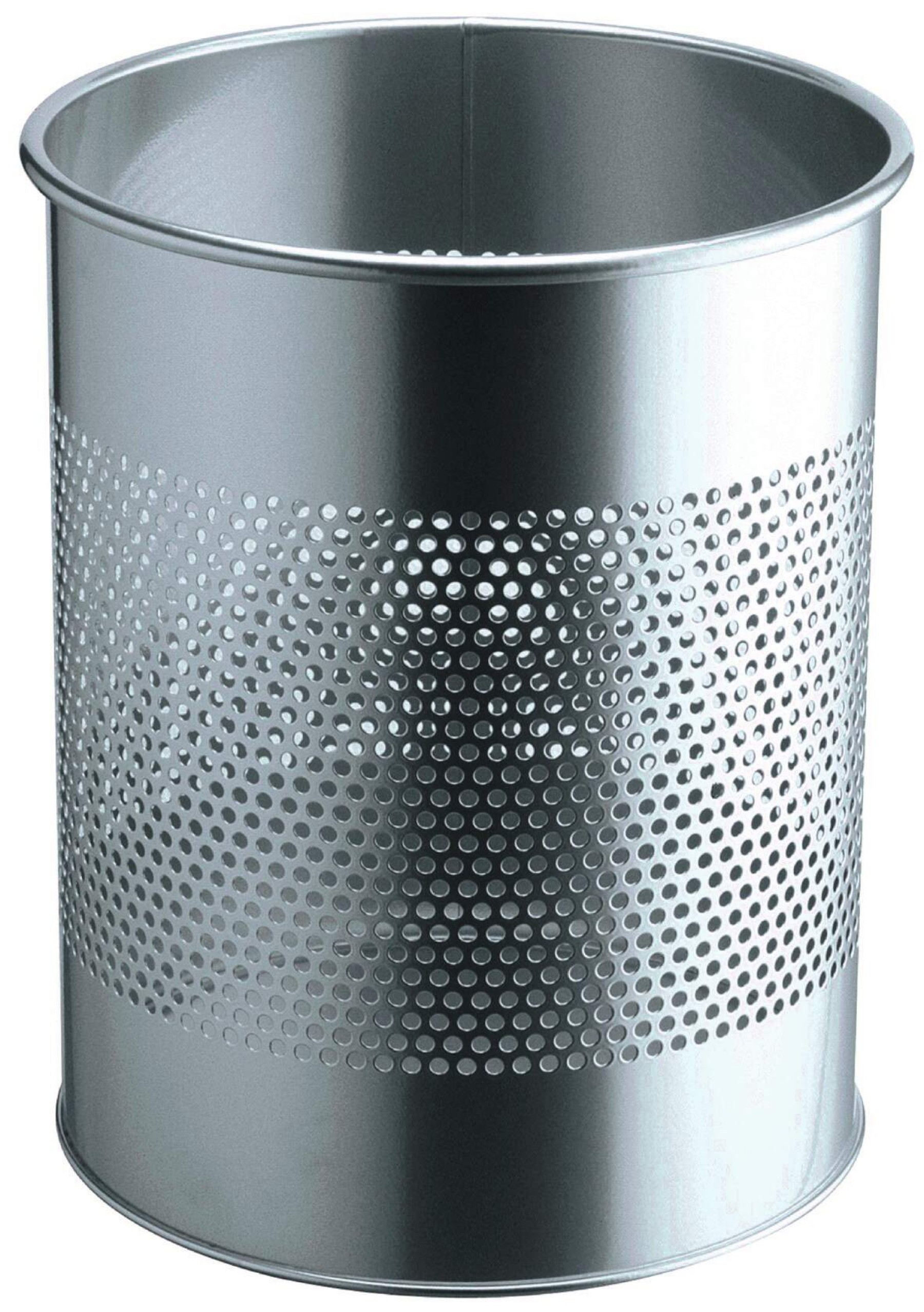 Durable Round Steel Waste Bin | 165mm Perforated Ring | 15L | Silver