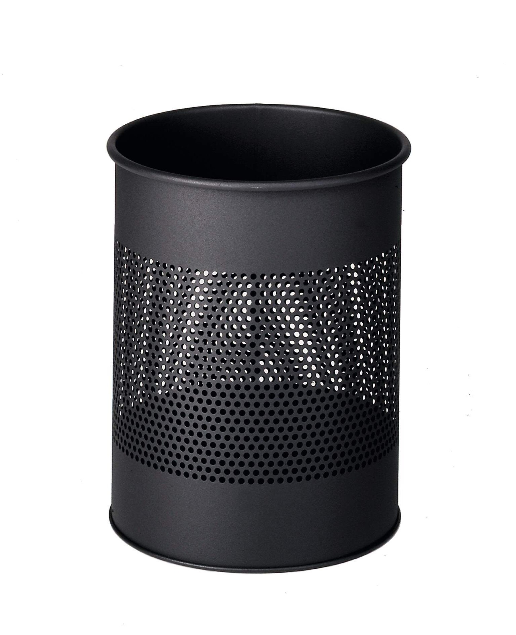 Durable Round Steel Waste Bin | 165mm Perforated Ring | 15L | Charcoal