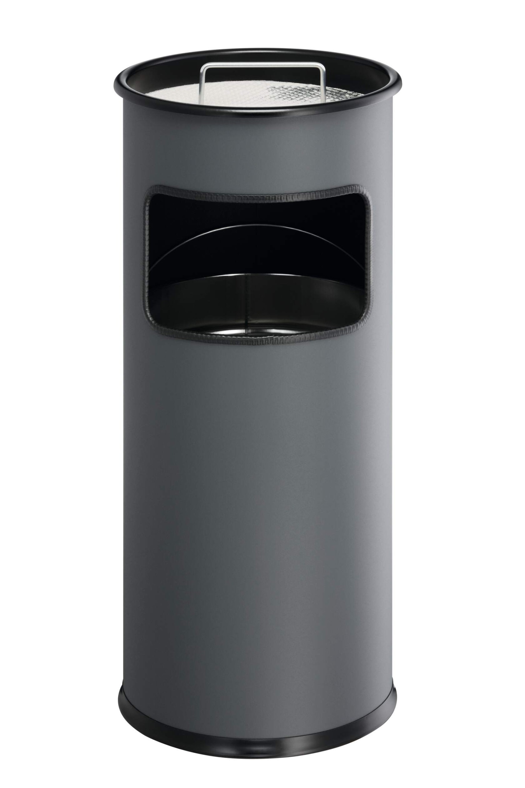 Durable Round Metal Waste Bin with Integrated Sand Ashtray | 17L | Charcoal