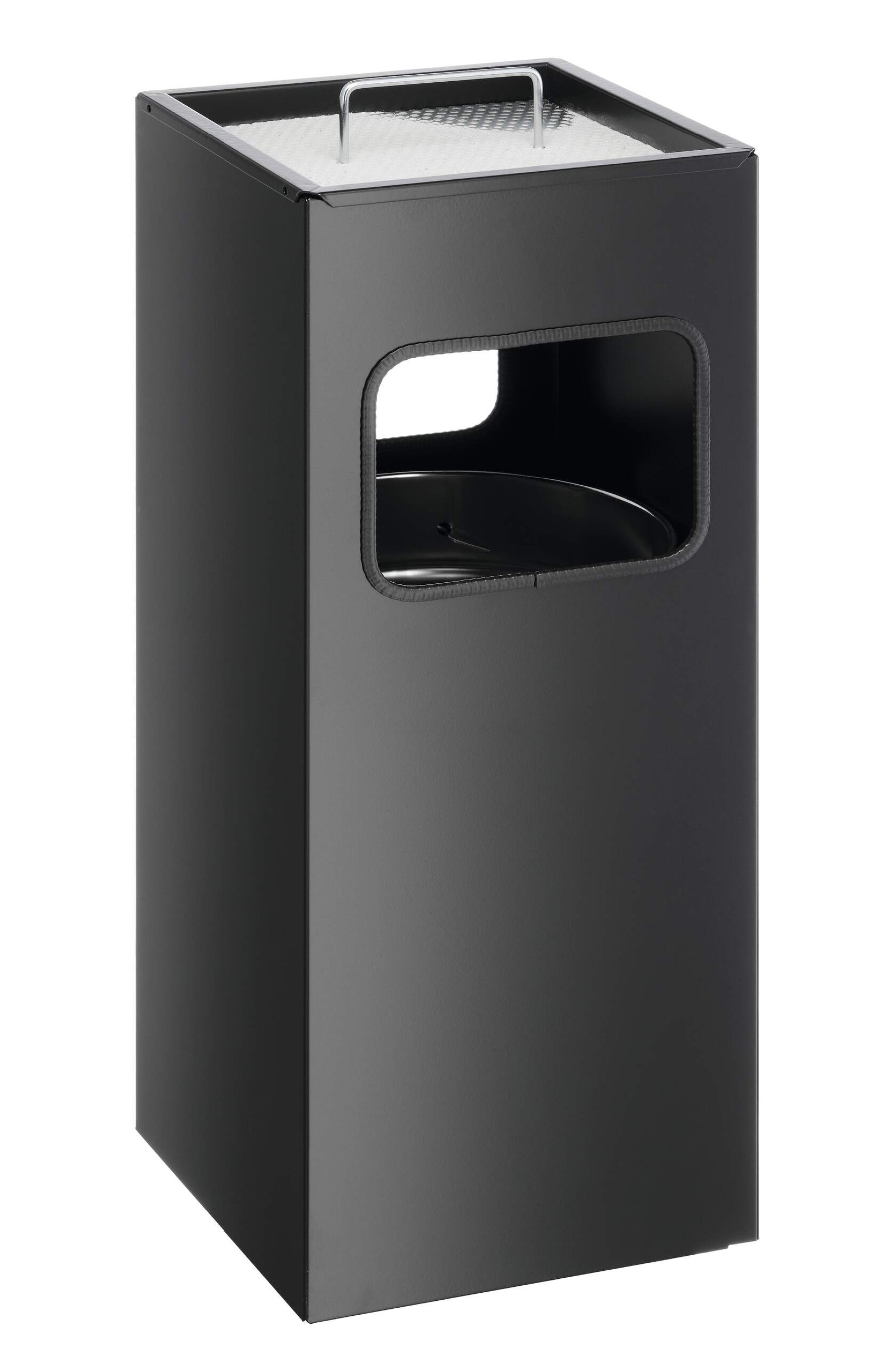 Durable Square Metal Waste Bin with Integrated Sand Ashtray | 17L | Black