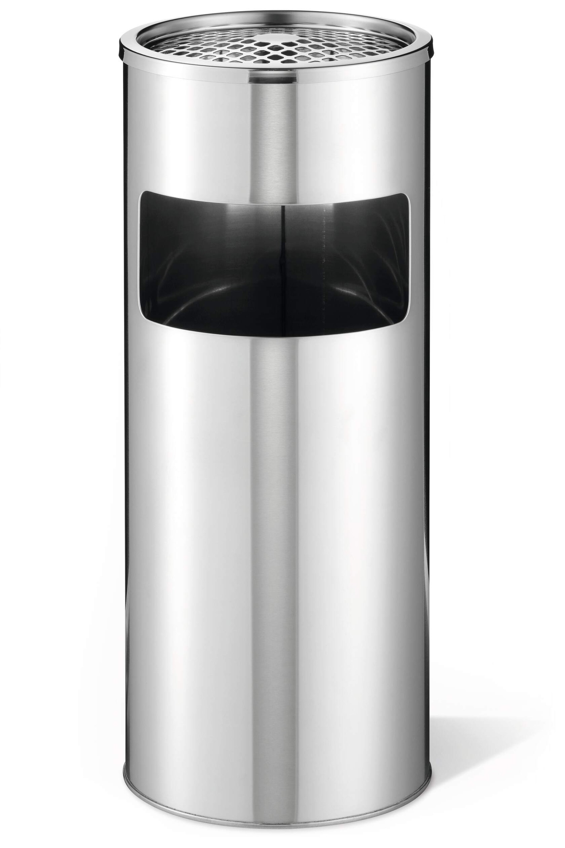 Durable Round Stainless Steel Waste Bin with Sand Ashtray | 17L | Silver