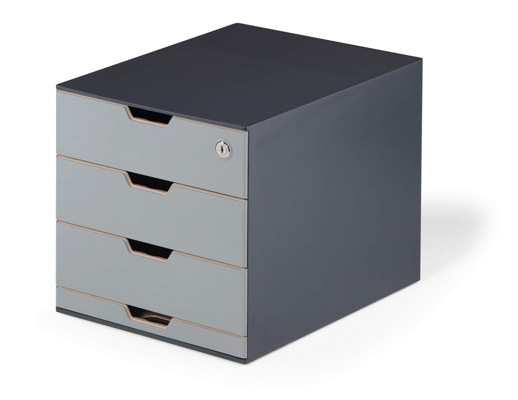 Durable COFFEE POINT Modular 4 Drawer Organiser Lockable Storage Box | Grey