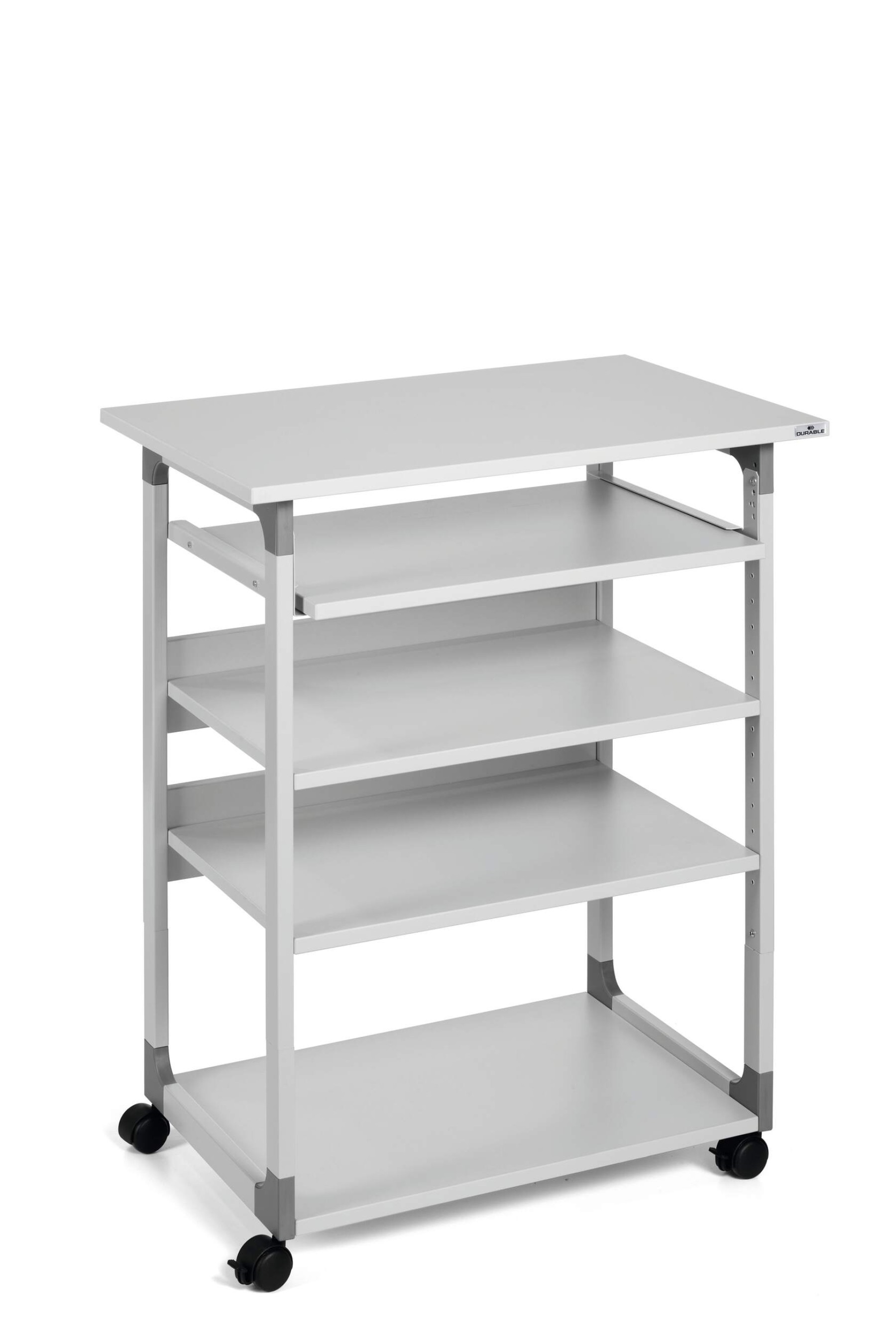 Durable Adjustable Mobile PC Computer Desk Workstation Trolley on Wheels | Grey 