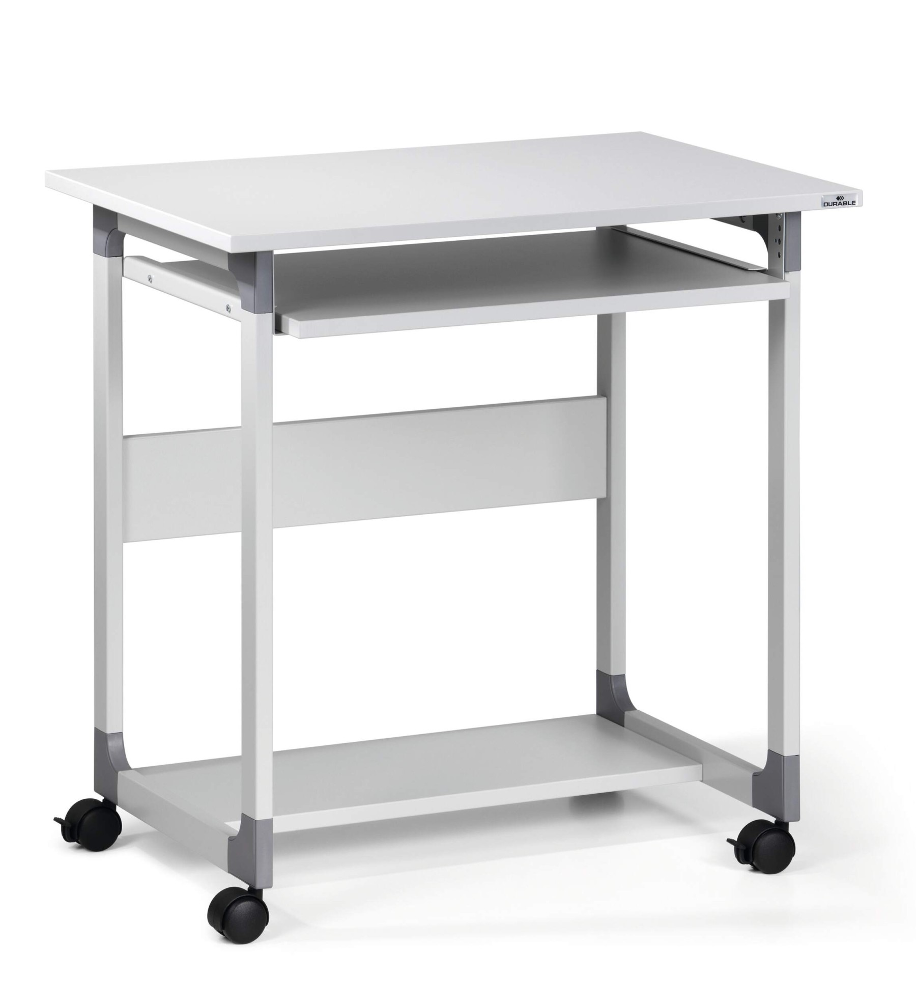 Durable Adjustable Mobile PC Computer Desk Workstation Trolley on Wheels | Grey 