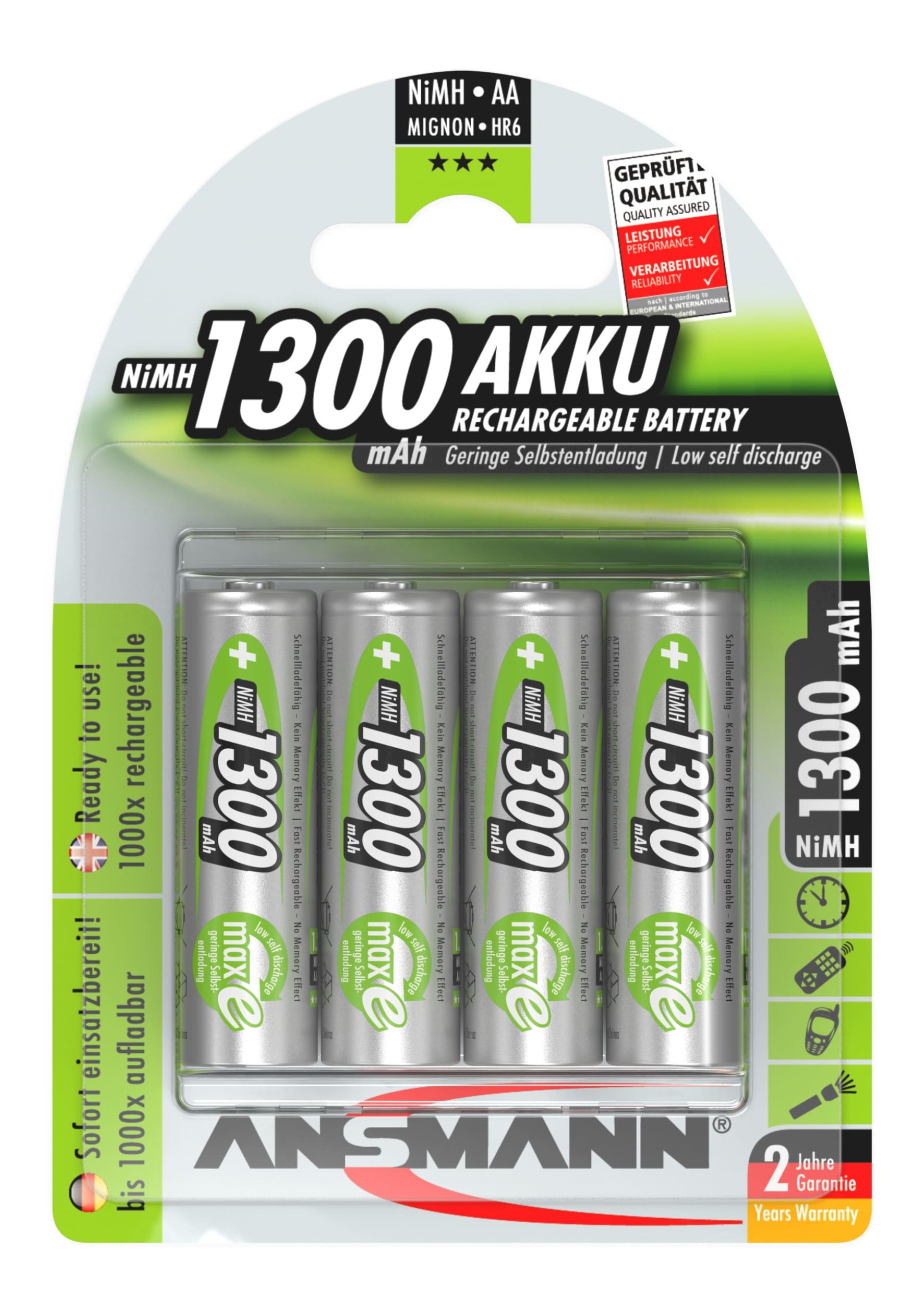 AA NiMH 1300mAh Pack of 4