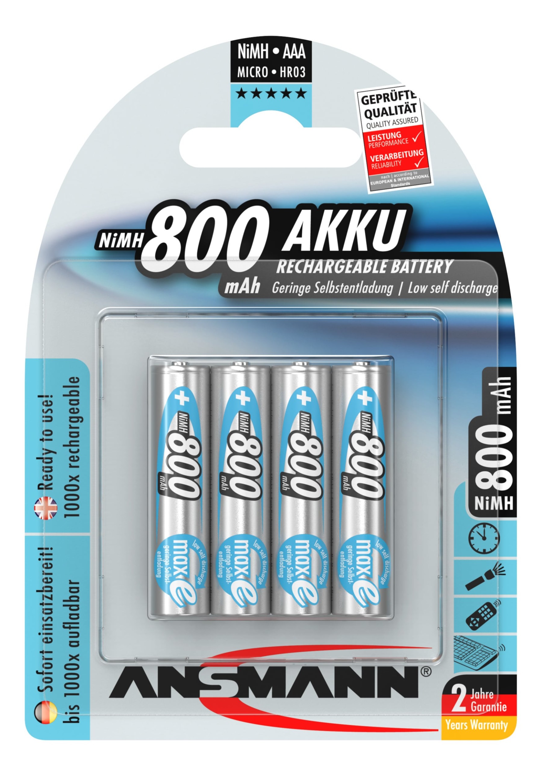 AAA NiMH 800mAh Pack of 4