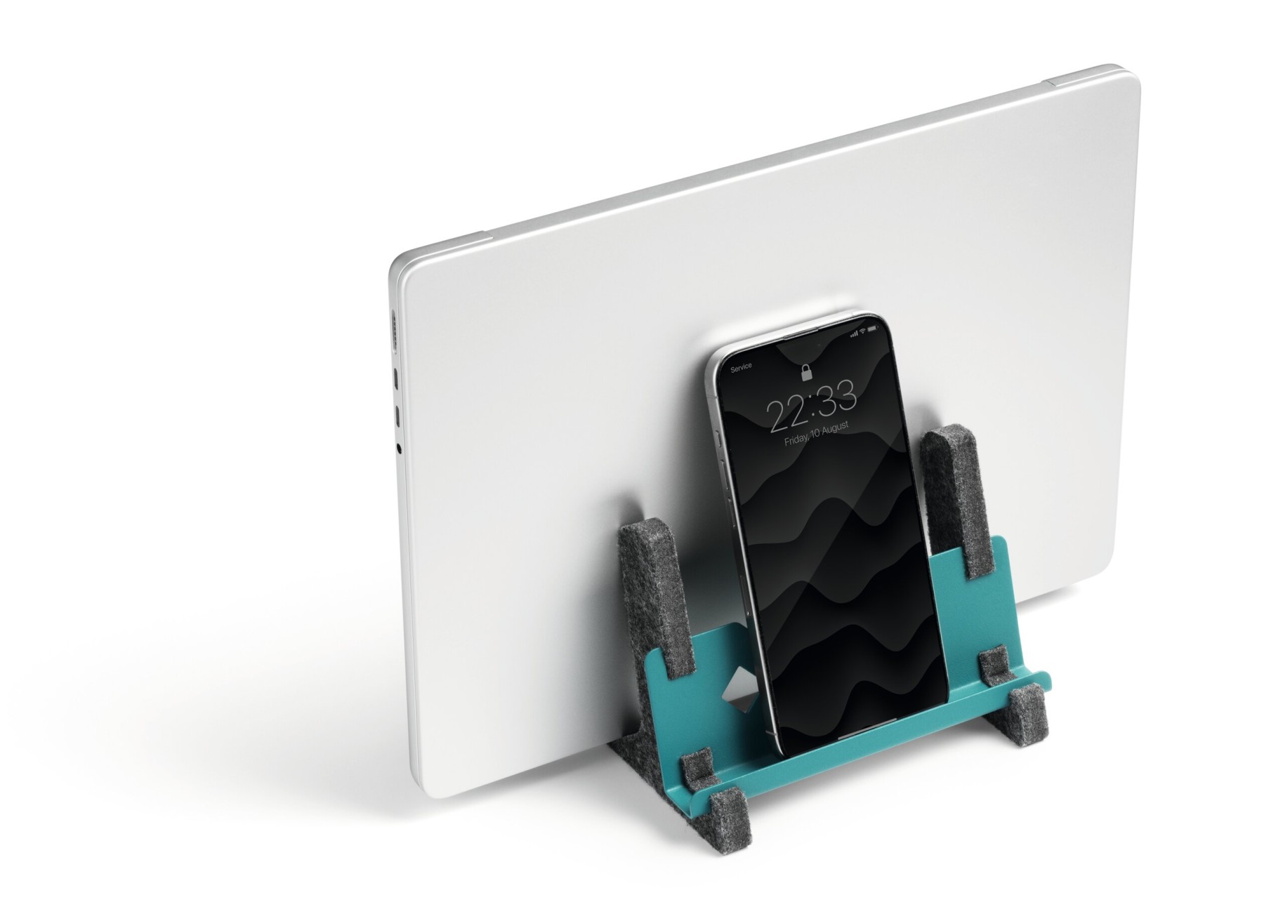 Durable Recycled Felt Vertical Laptop Stand Dock | 3-in-1 Holder | Teal
