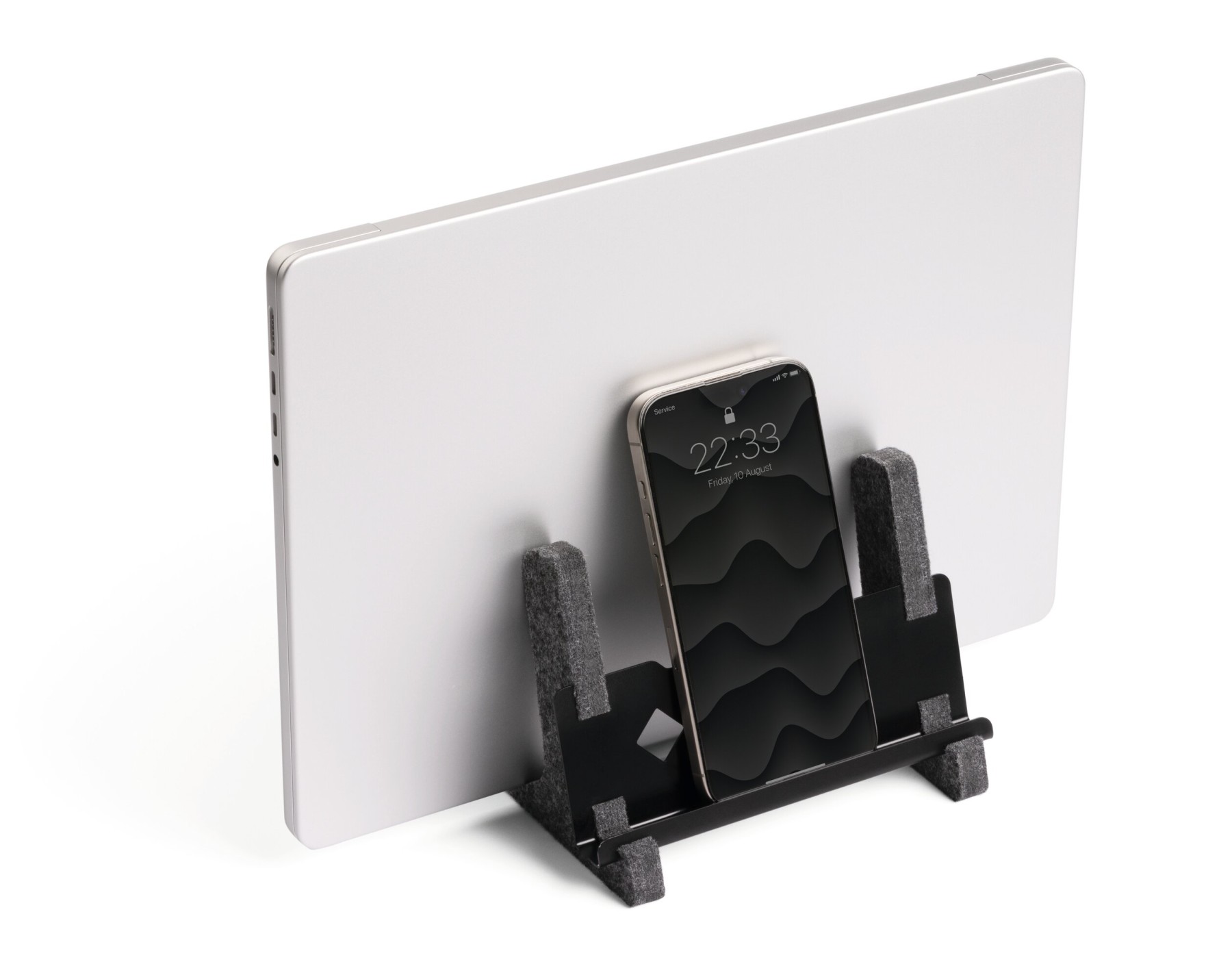Durable Recycled Felt Vertical Laptop Stand Dock | 3-in-1 Holder | Charcoal