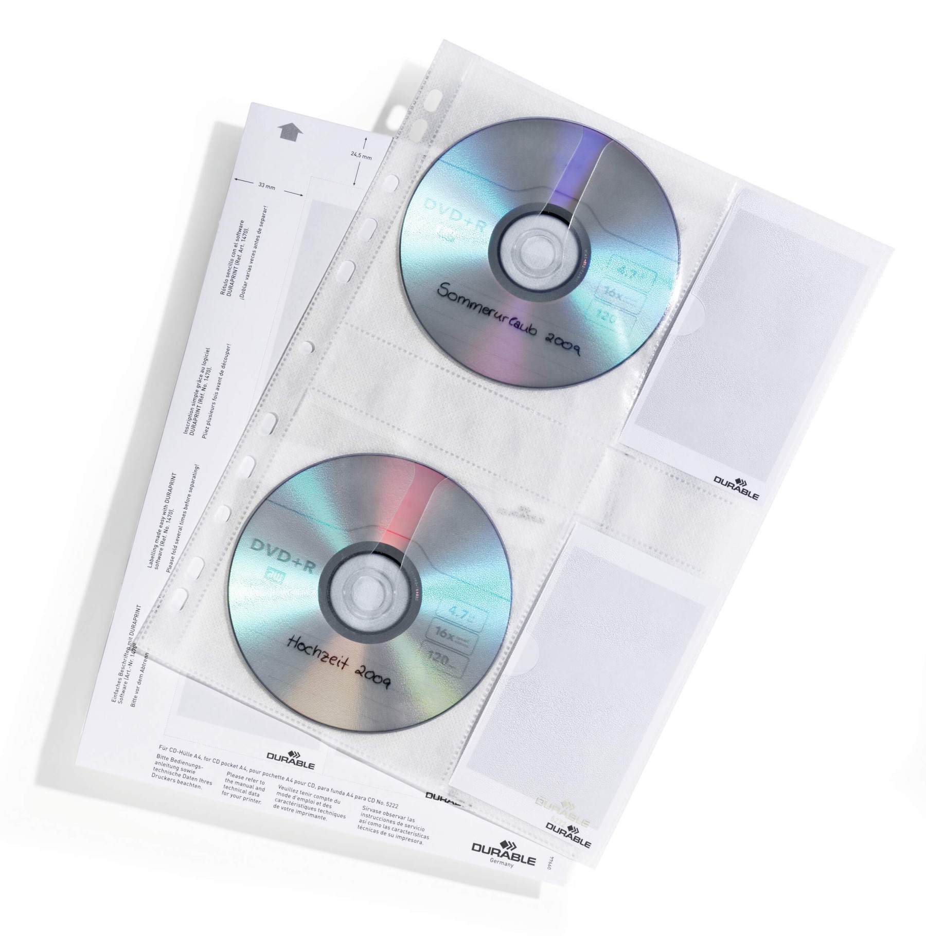 Durable CD/DVD Pockets | Double Sided Wallet Index for 4 Disks | 5 Pack | A4
