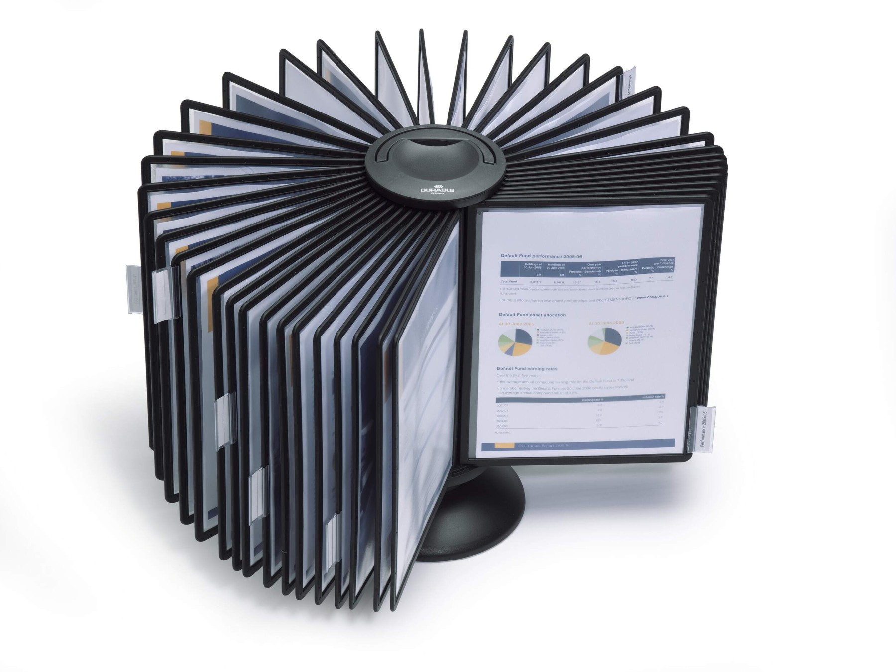 Durable SHERPA CAROUSEL 360 Desk Display Panel Stand | 40 Panels | A4 Black