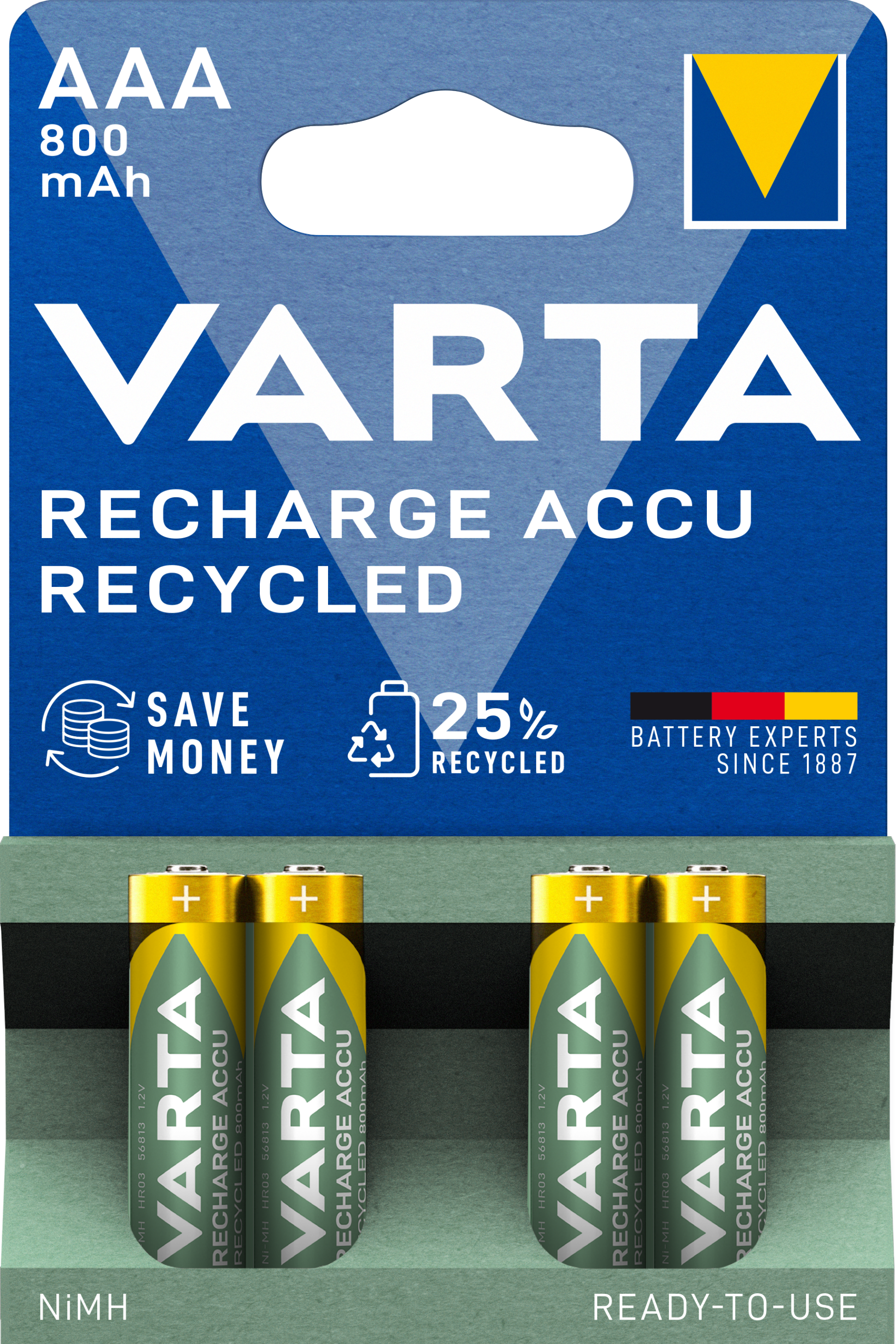 VARTA Rechargeable Recyled Batteries AAA 800mAh pack of 4 