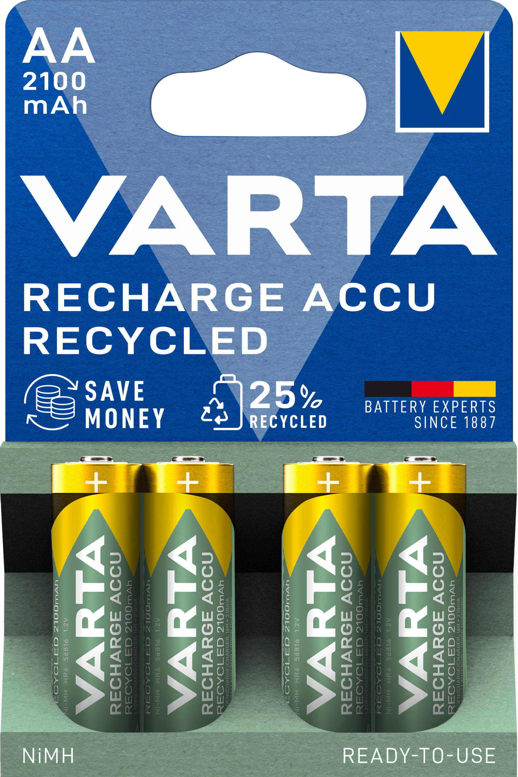 VARTA Rechargeable Recyled Batteries AA 2100mAh pack of 4 