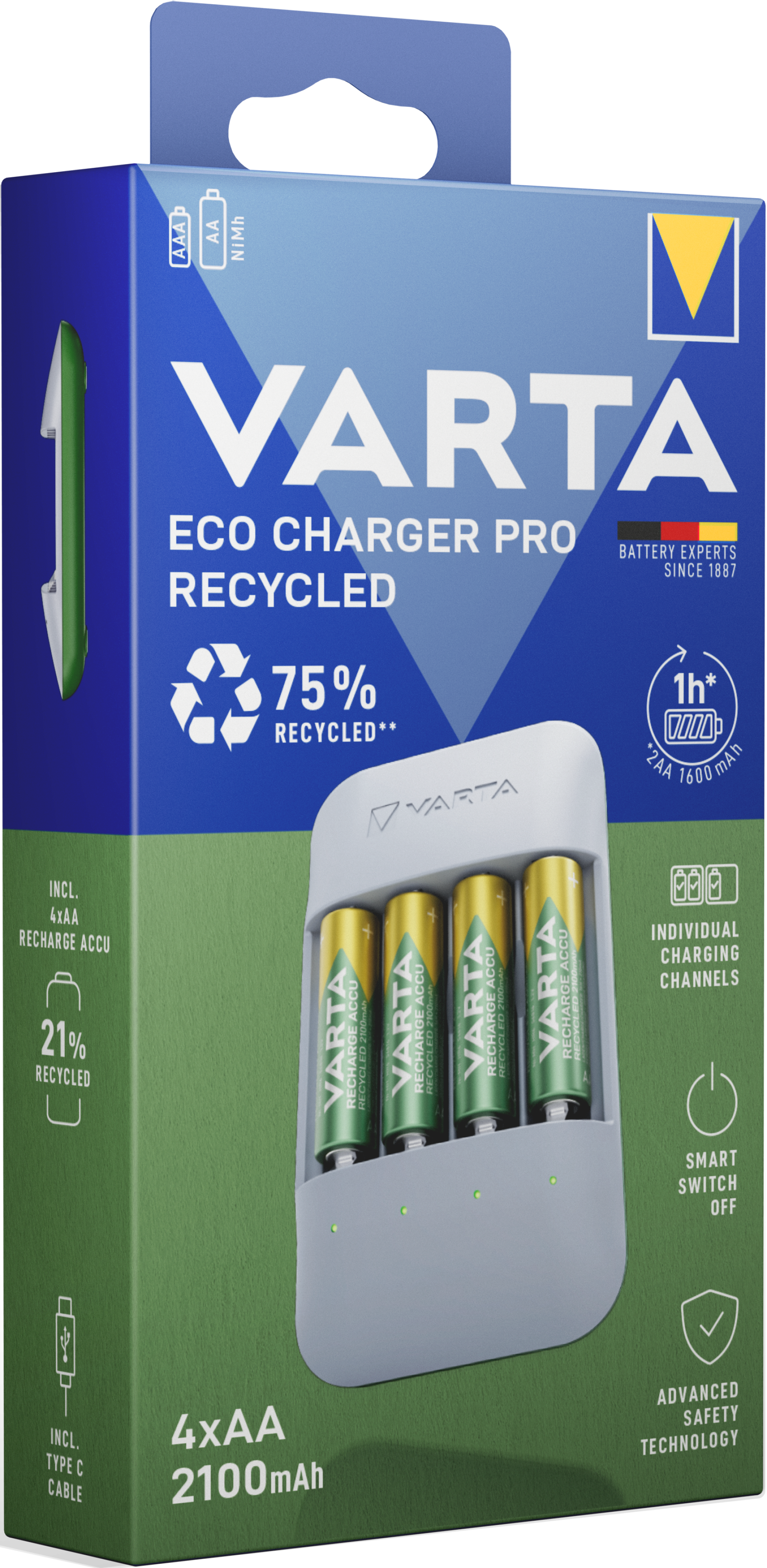 VARTA Eco Charger Pro Recycled 4x56816 (AA 2100mAh) 