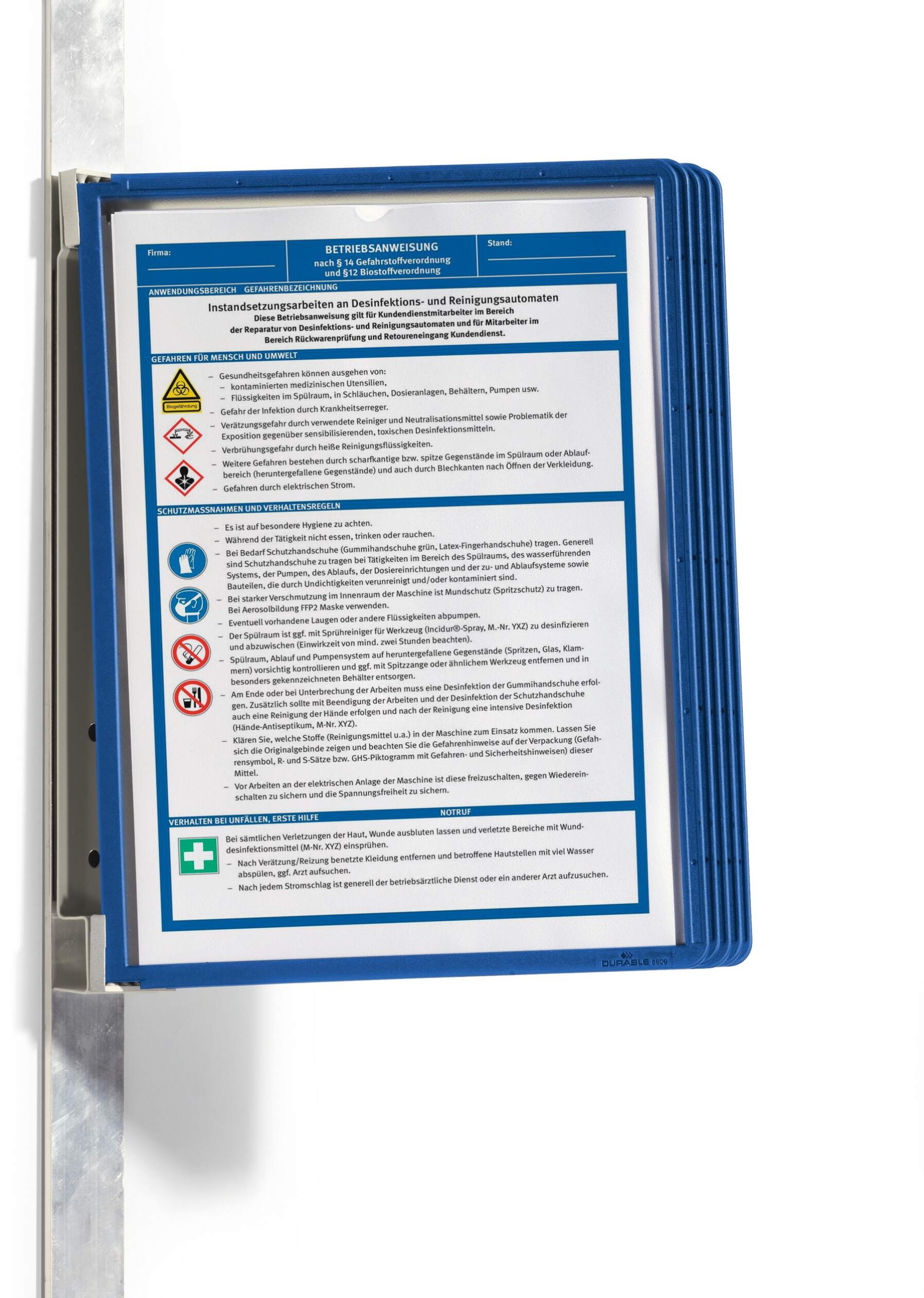 Durable VARIO WALL 5 Panel Magnetic Display Panel Document Holder | A4 Navy Blue