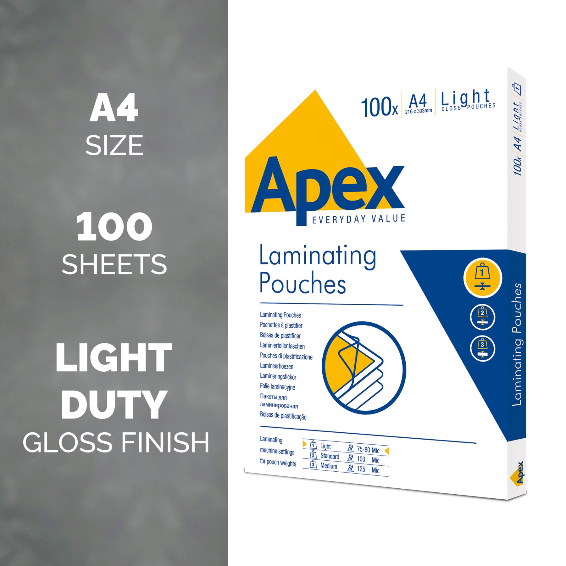 APEX LAMINATING POUCH A4 LIGHT DUTY