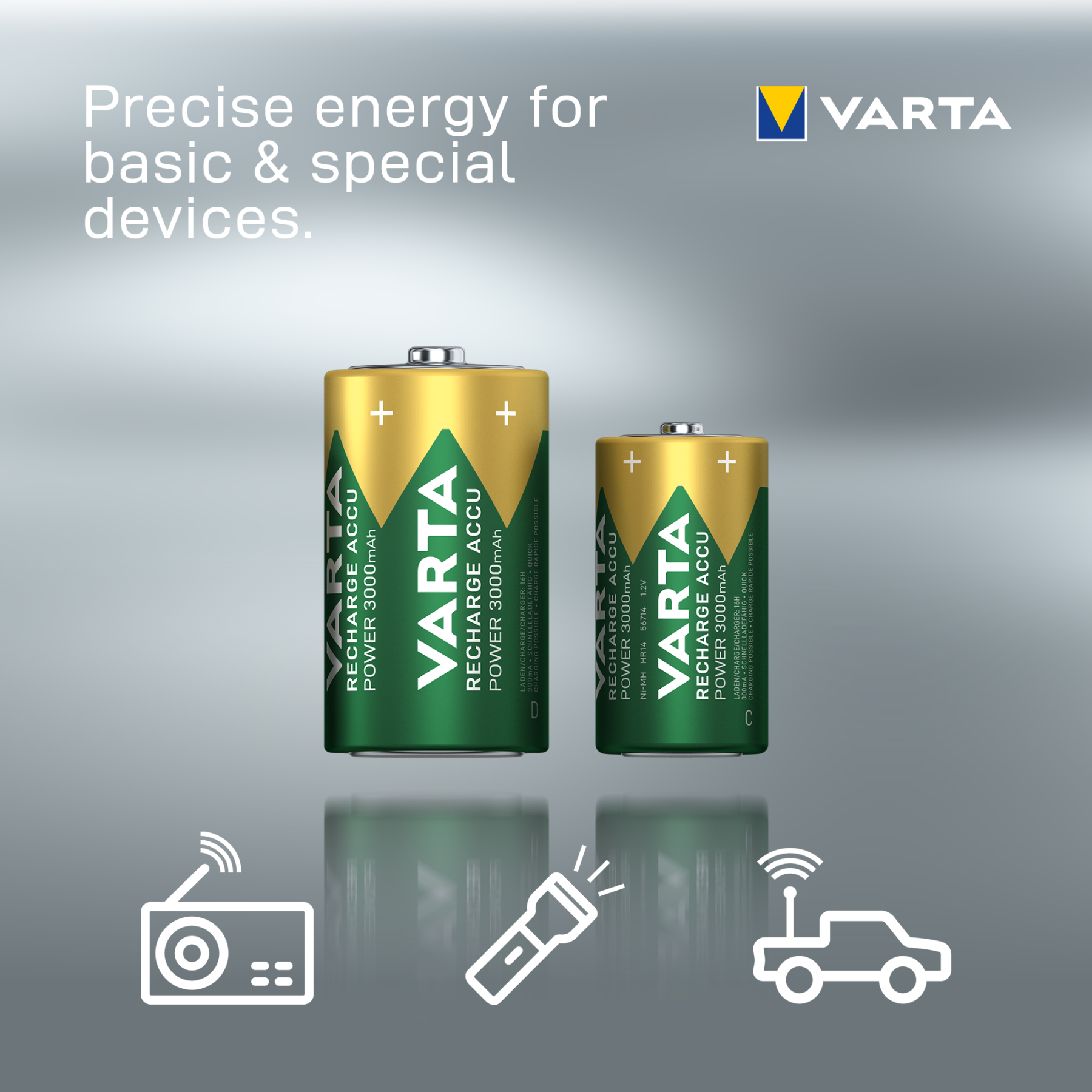 VARTA Rechargeable C Batteries 3000mAh Pack of 2 Ready to Use