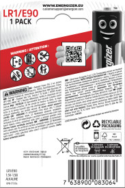 Energizer Alkaline LR1 Battery Pack of 1