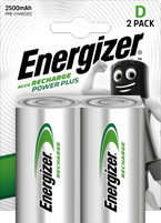 Energizer Rechargeable Power Plus D Battery Pack of 2