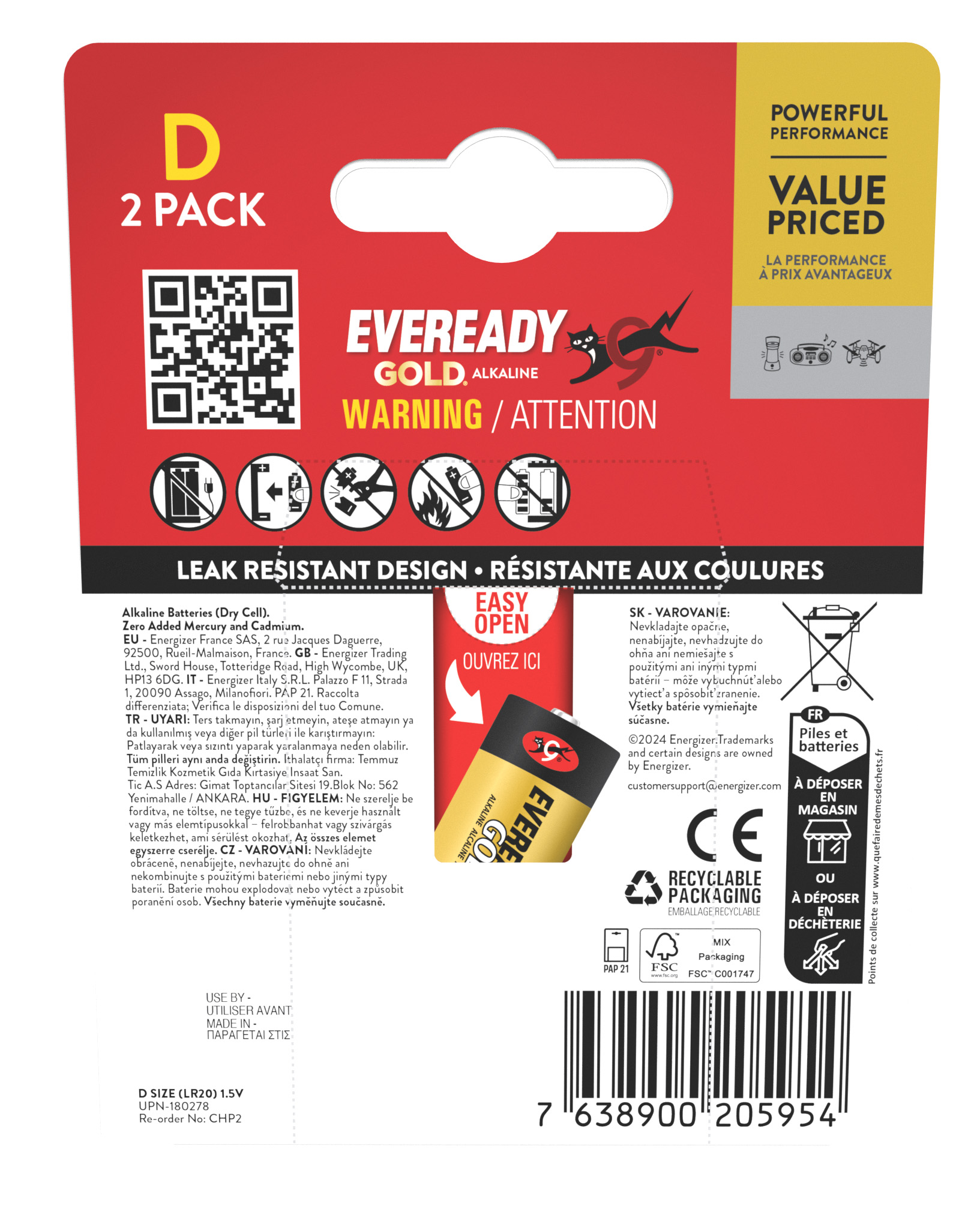 Eveready Gold Alkaline D Battery Pack of 2