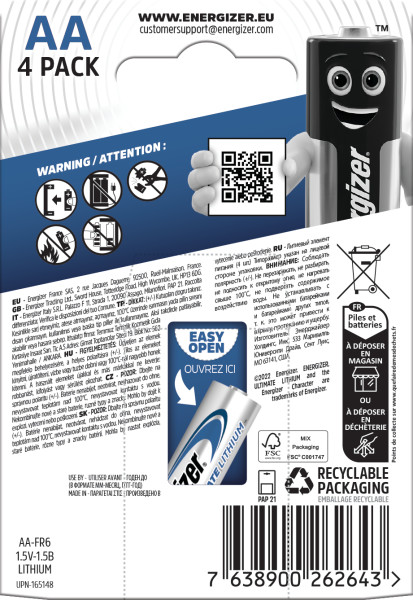 Energizer Lithium AA Battery Pack of 4