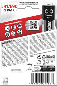 Energizer Alkaline LR1 Battery Pack of 2